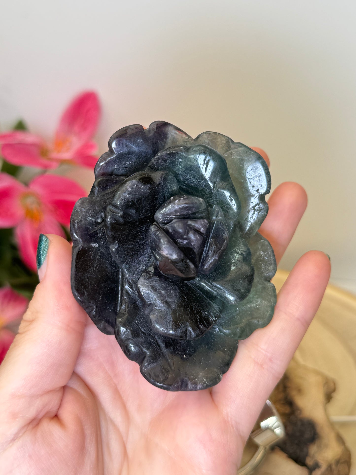 Black Rose Fluorite Rose With Stand