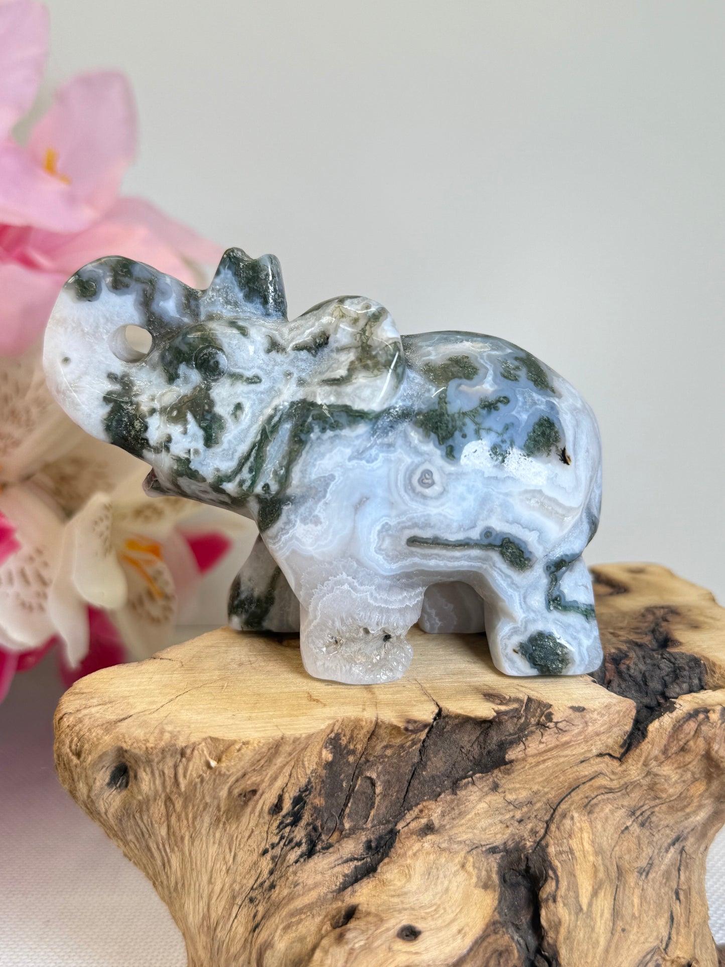 Large Moss Agate Elephant