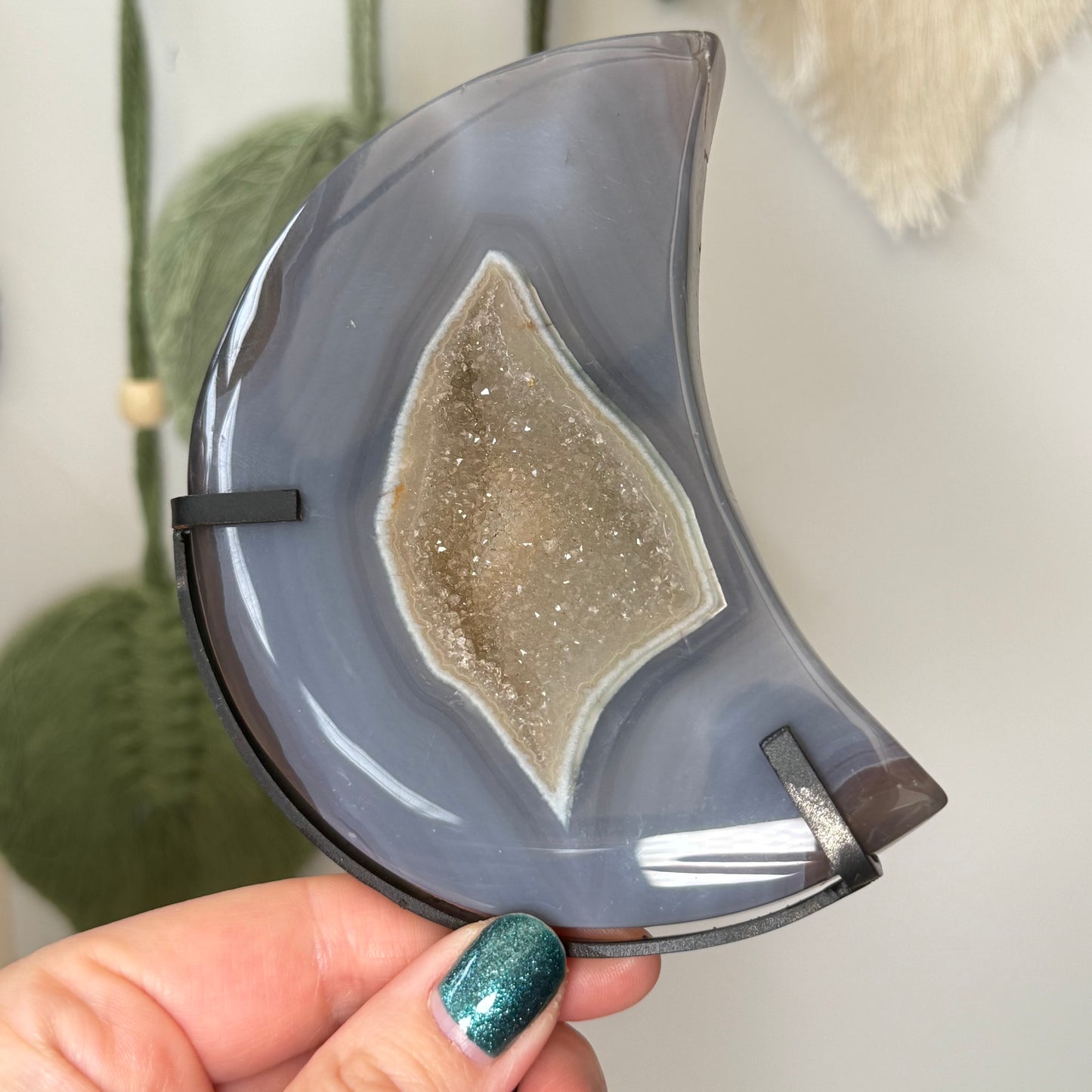 Druzy Agate Moon on Stand
