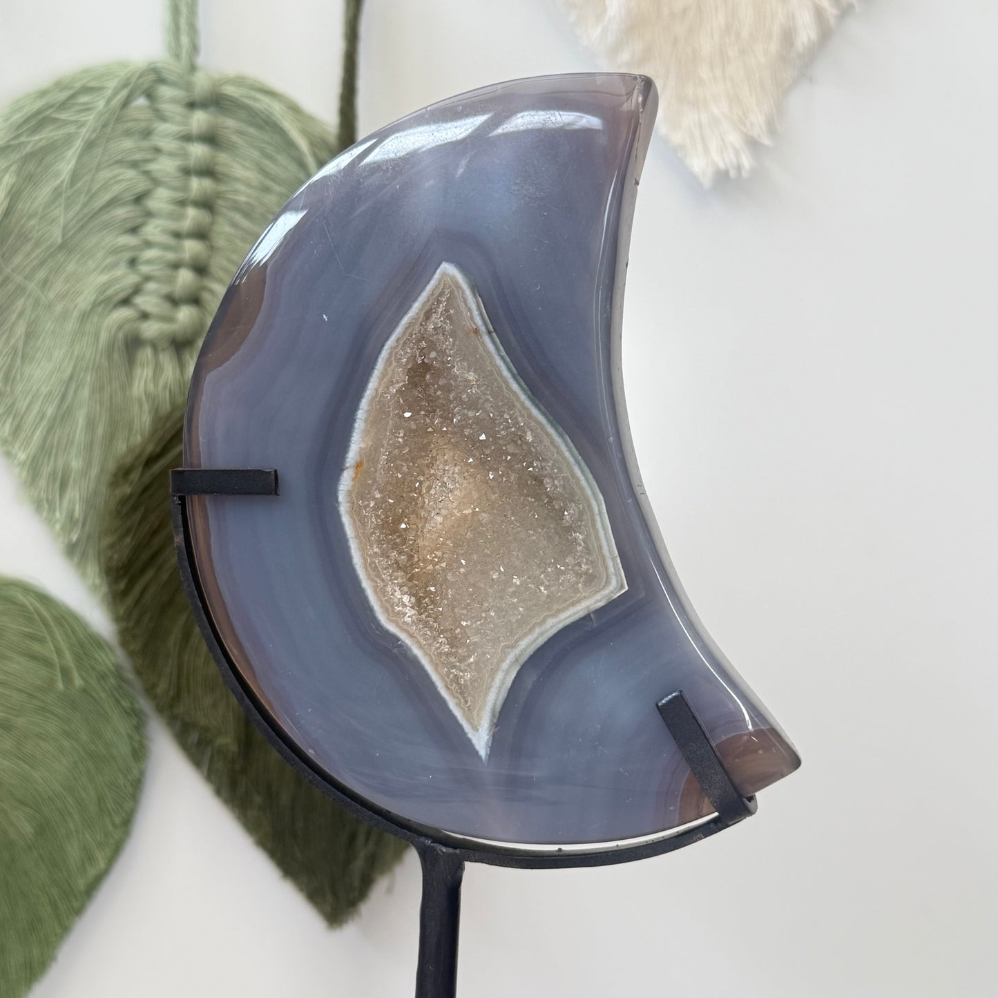 Druzy Agate Moon on Stand