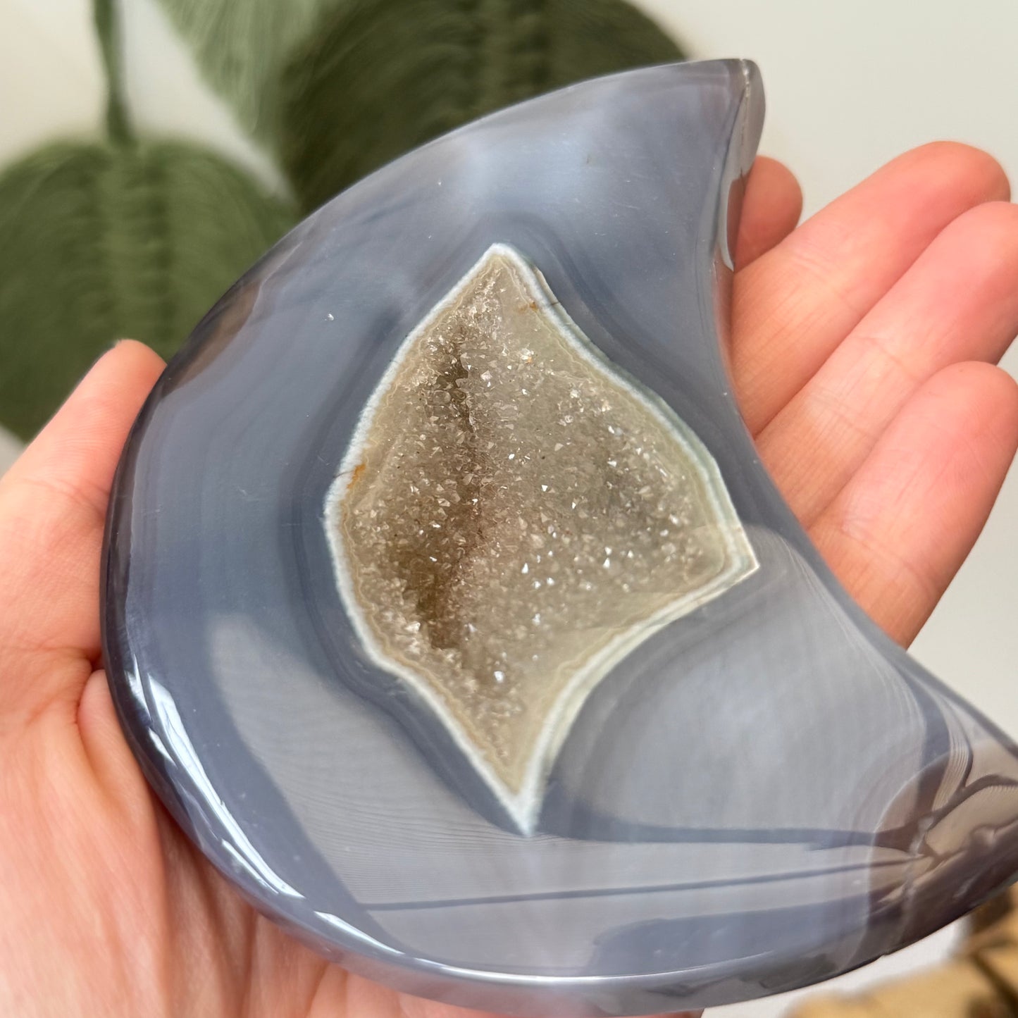 Druzy Agate Moon on Stand