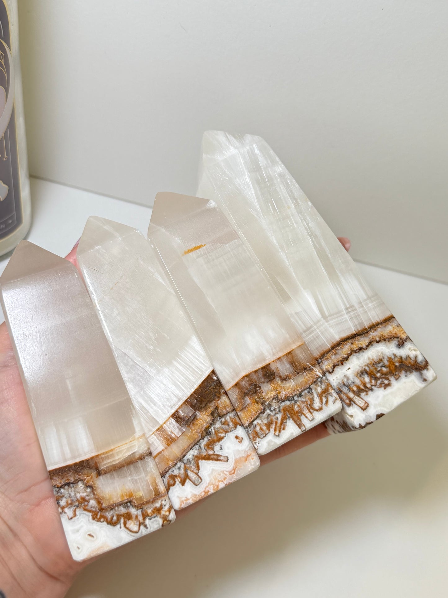 Silky White Calcite with Natural Brown & Golden Matrix