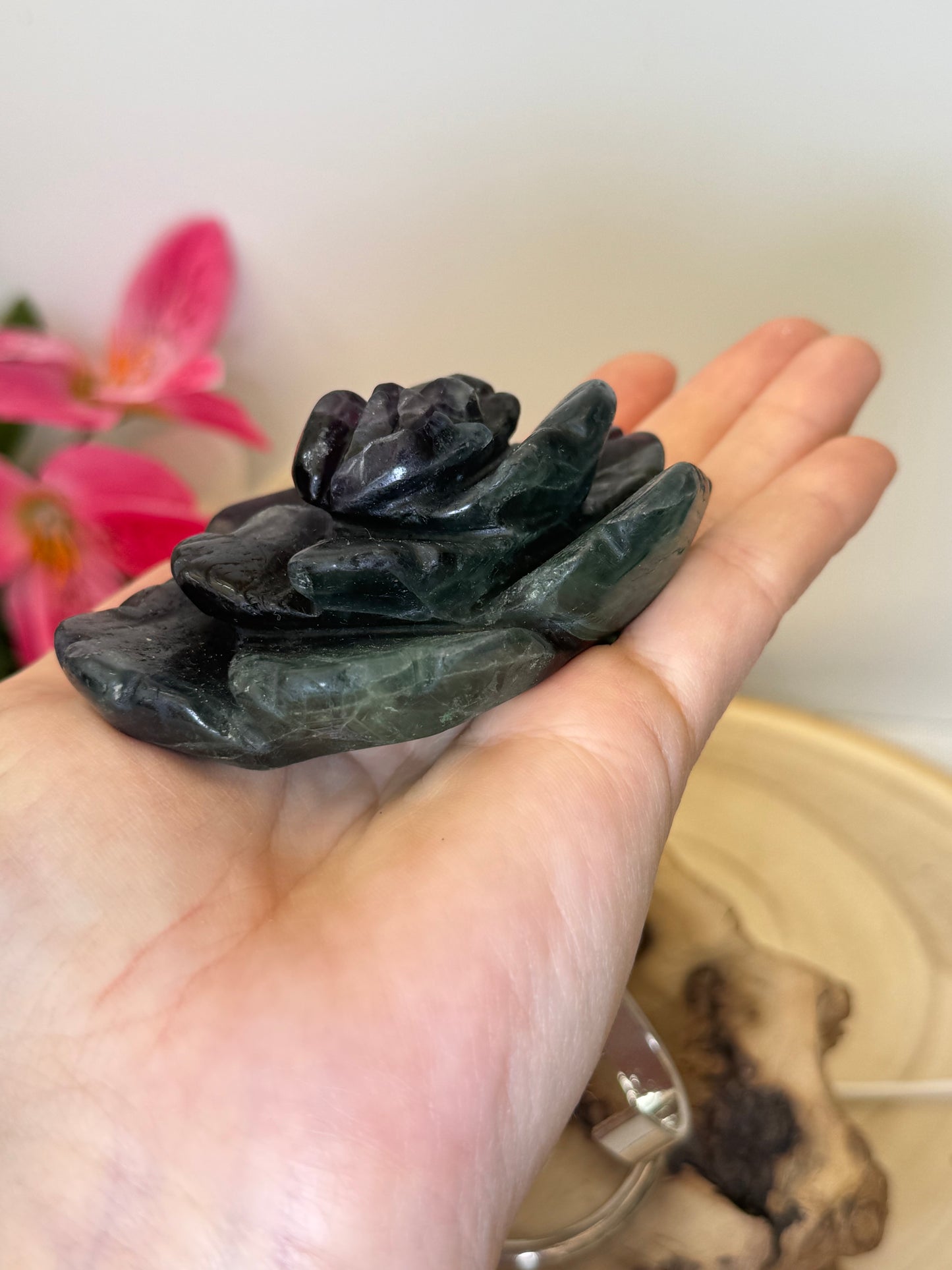 Black Rose Fluorite Rose With Stand