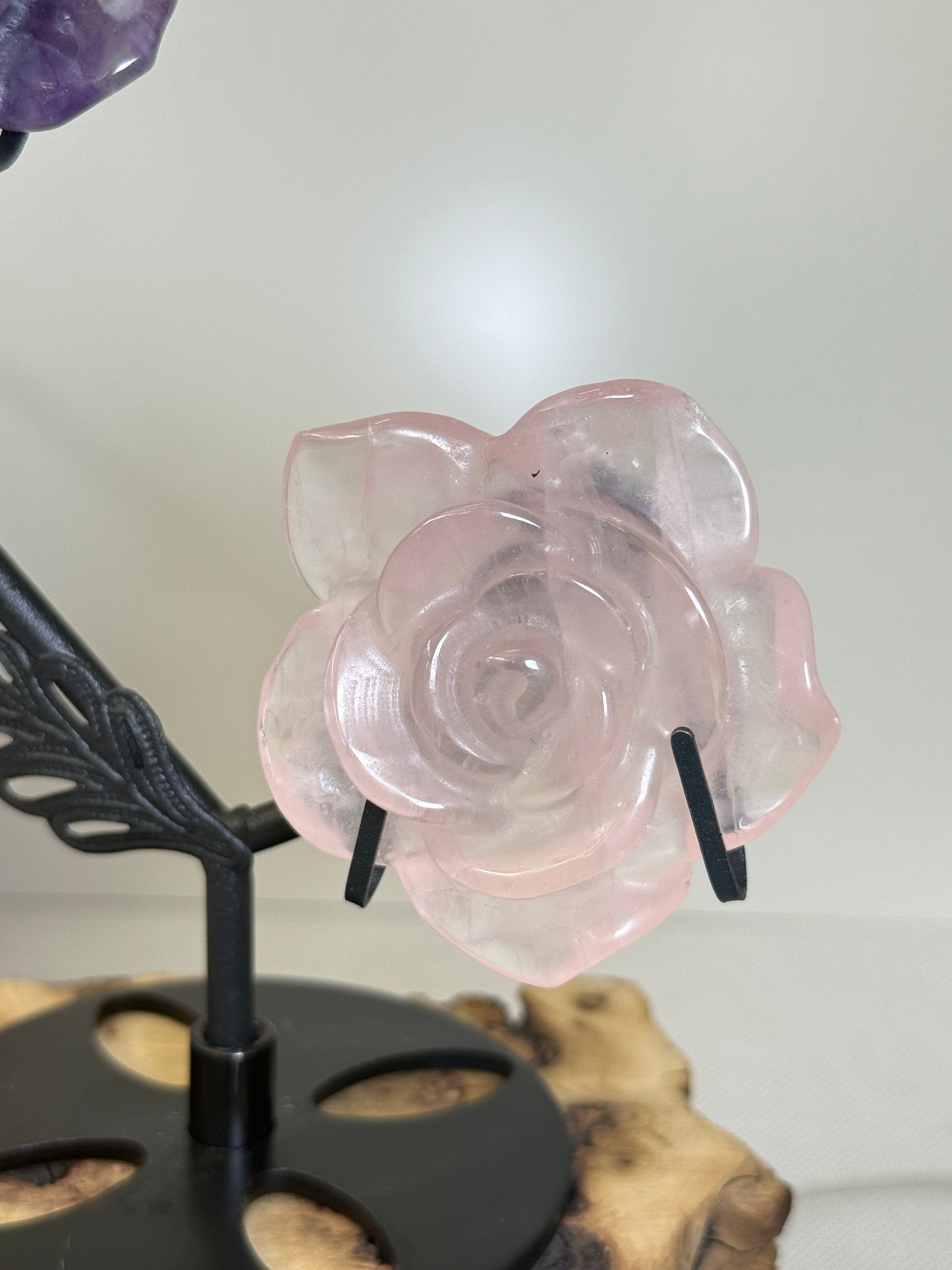 Dream Amethyst & Rose Quartz Flowers on Stand