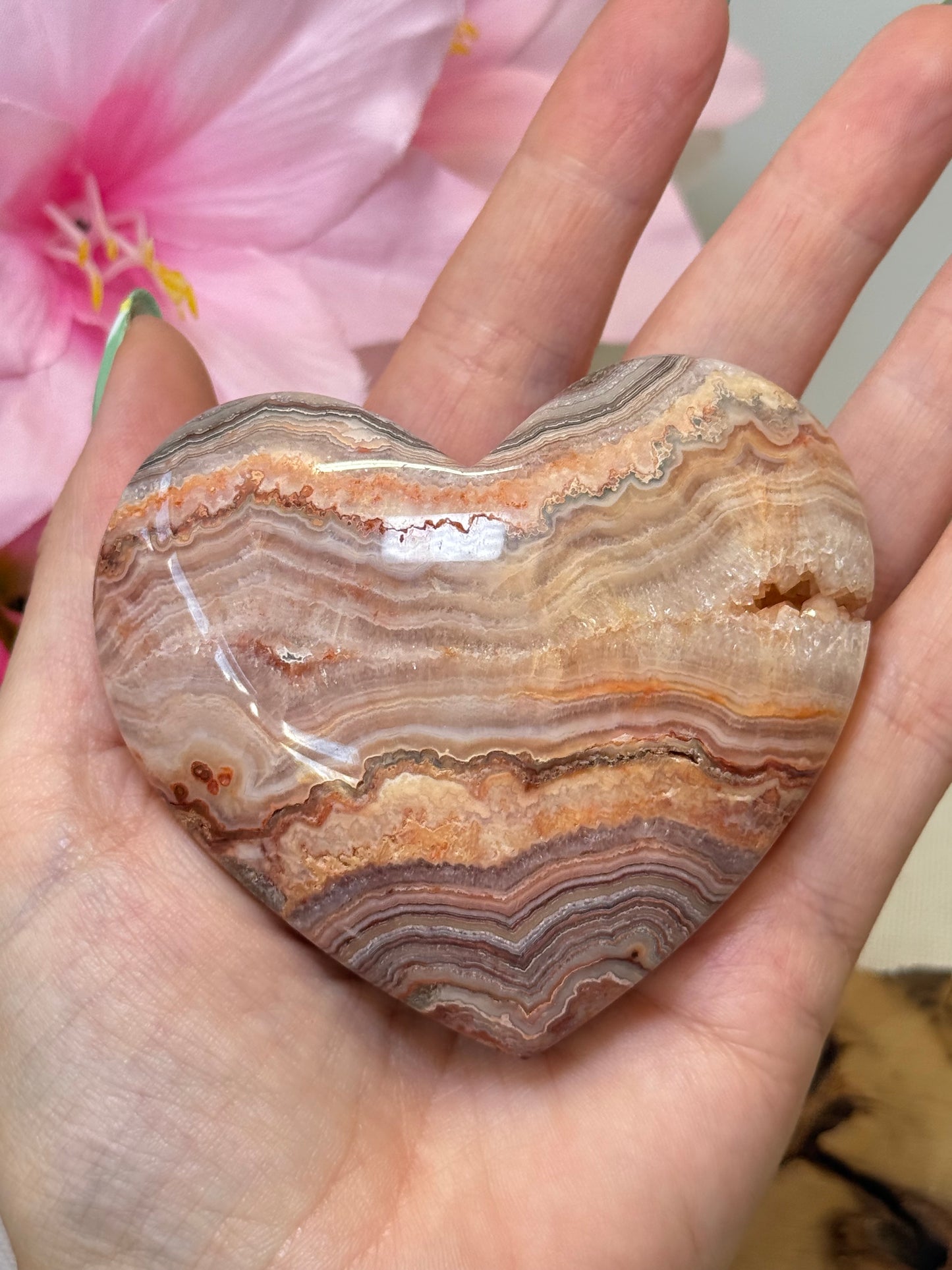 Pink Crazy Lace Agate Heart on Stand (Indonesia)