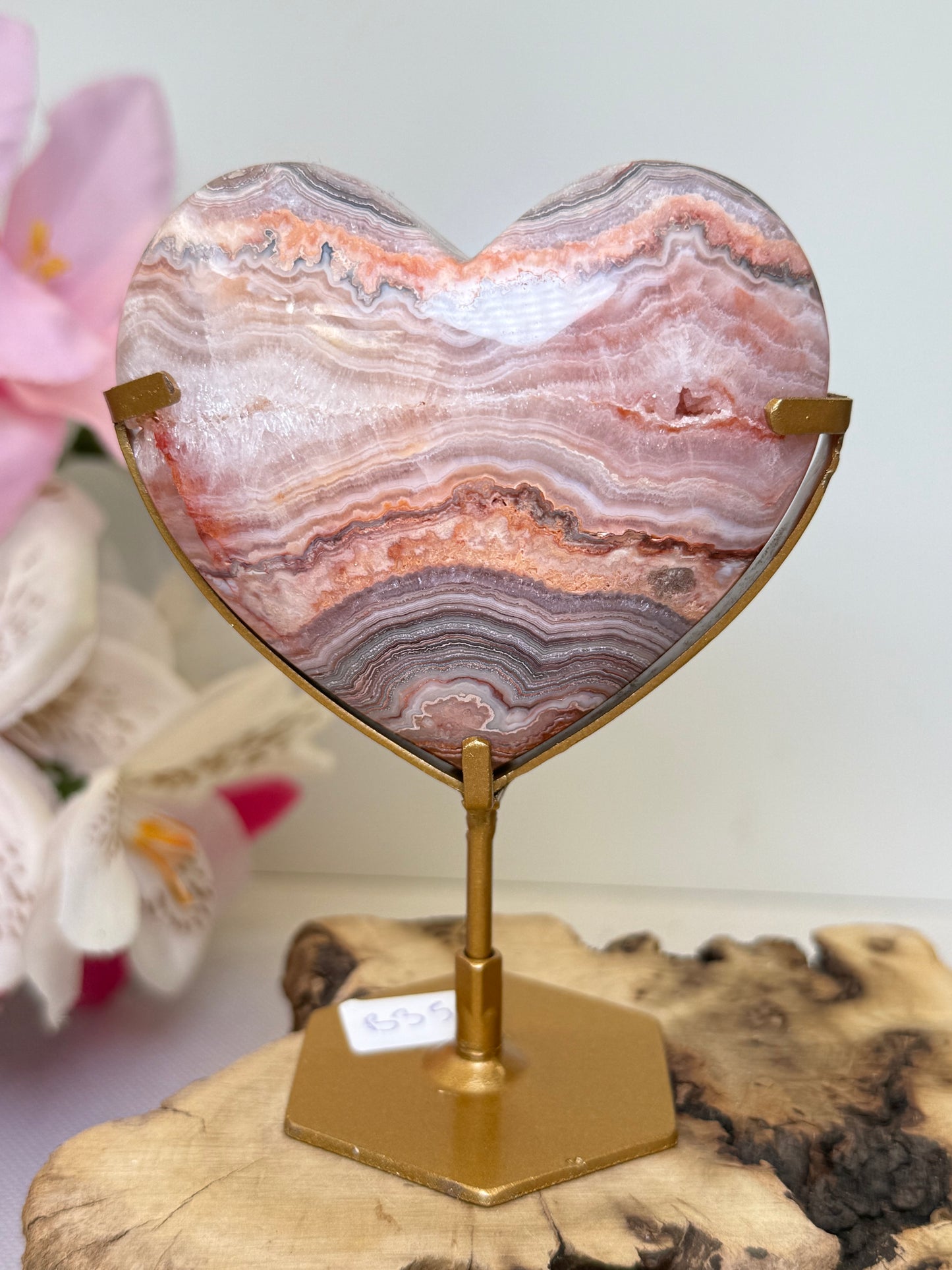 Pink Crazy Lace Agate Heart on Stand (Indonesia)