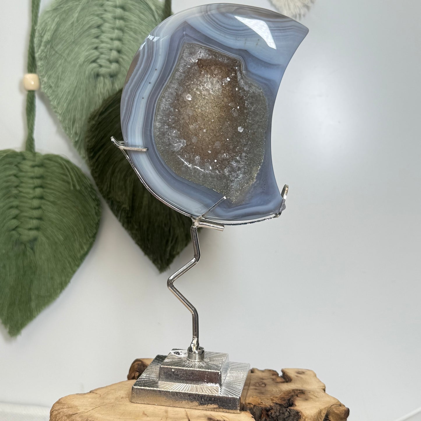 Druzy Agate Moon on Stand