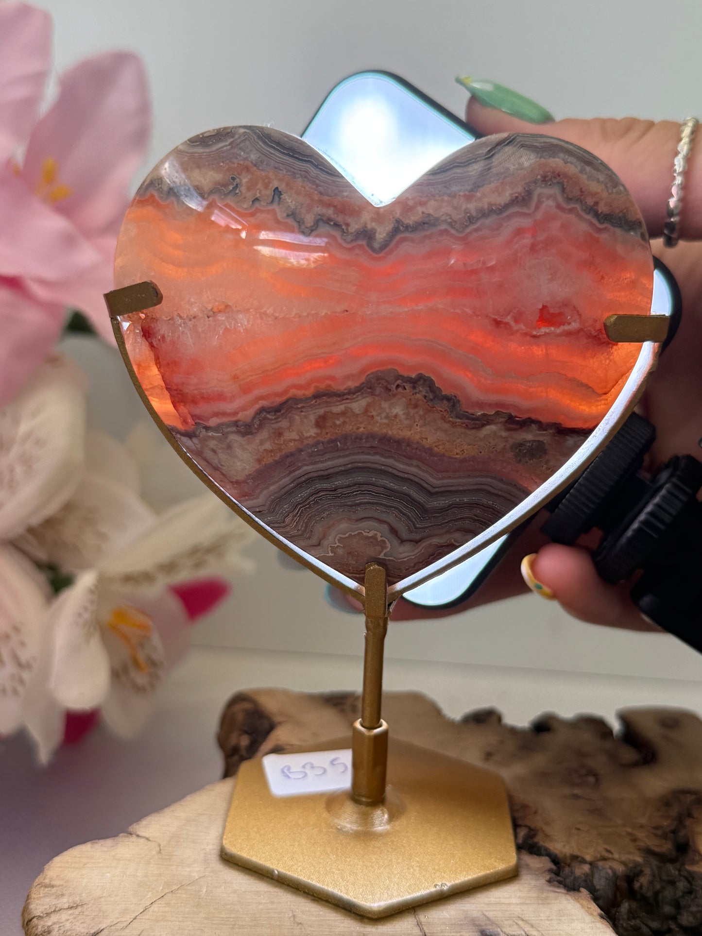 Pink Crazy Lace Agate Heart on Stand (Indonesia)