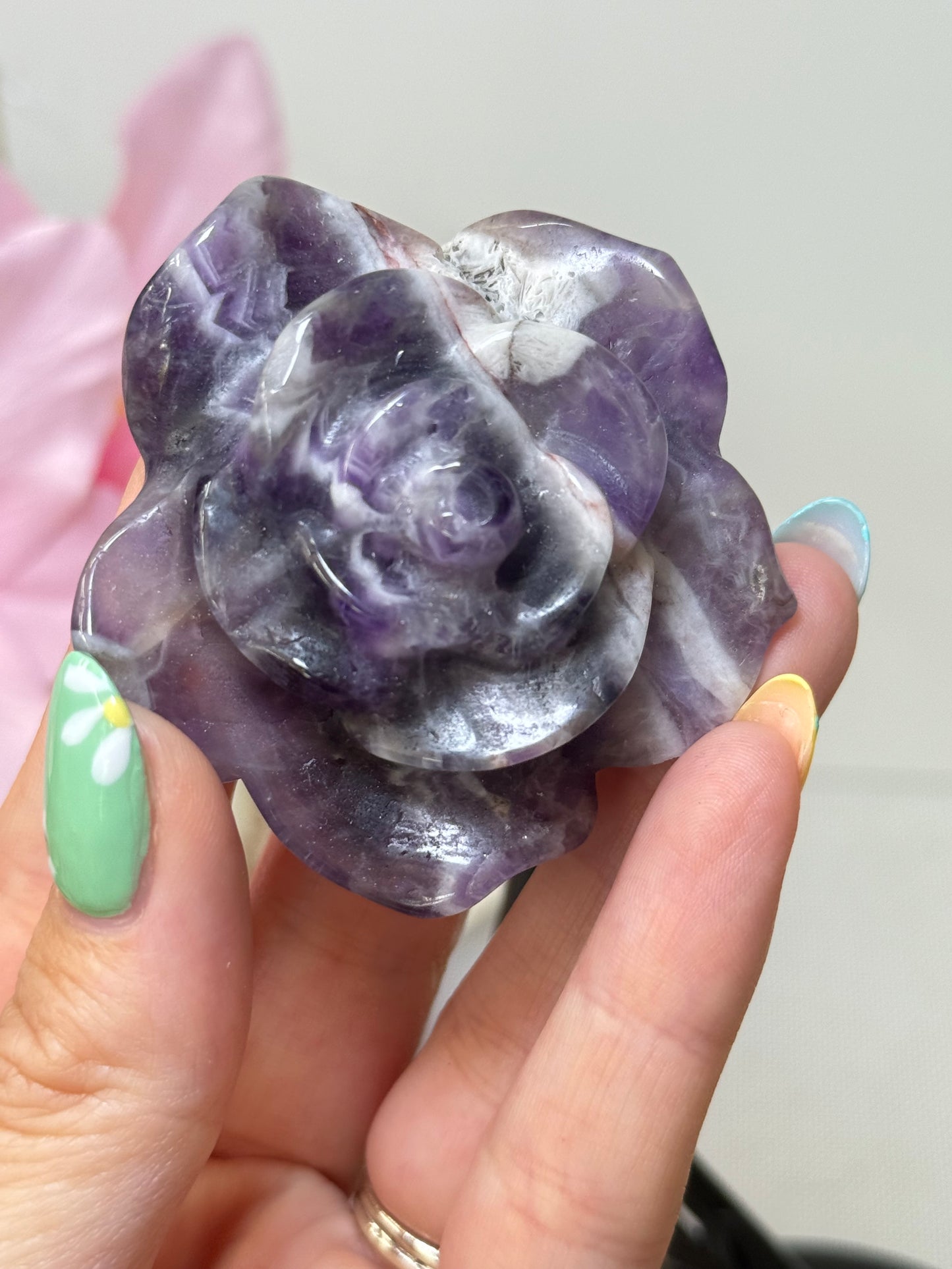 Dream Amethyst & Rose Quartz Flowers on Stand