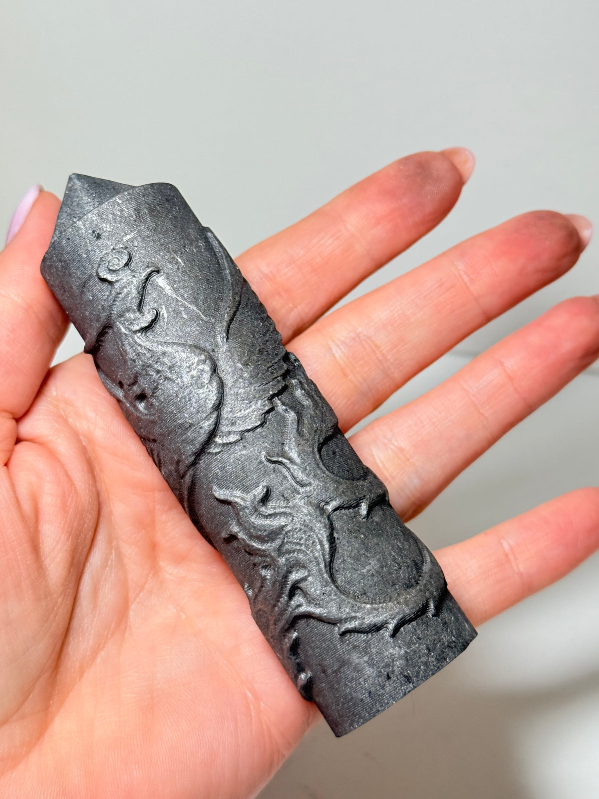 Shungite Point With Carved Phoenix