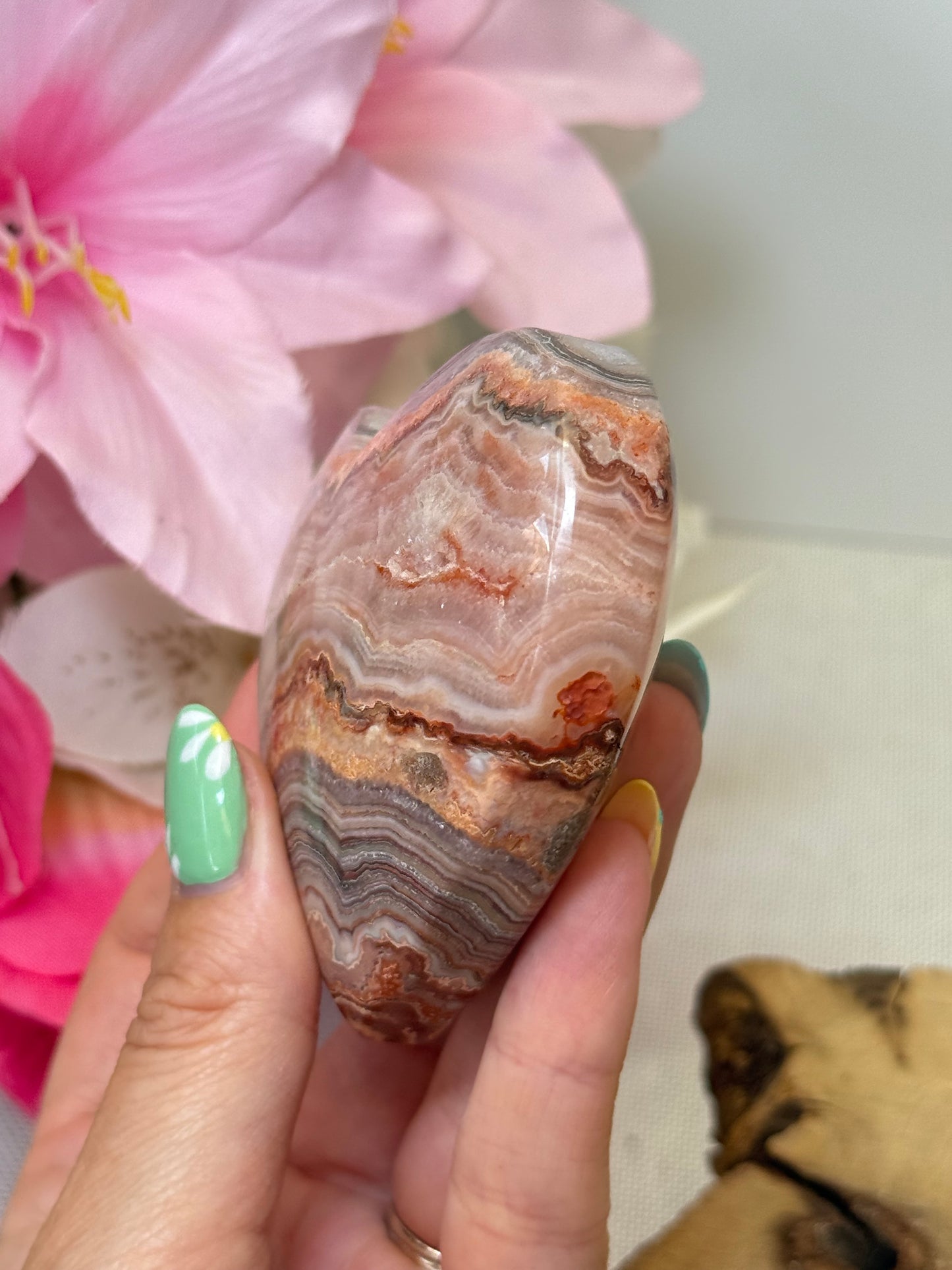 Pink Crazy Lace Agate Heart on Stand (Indonesia)