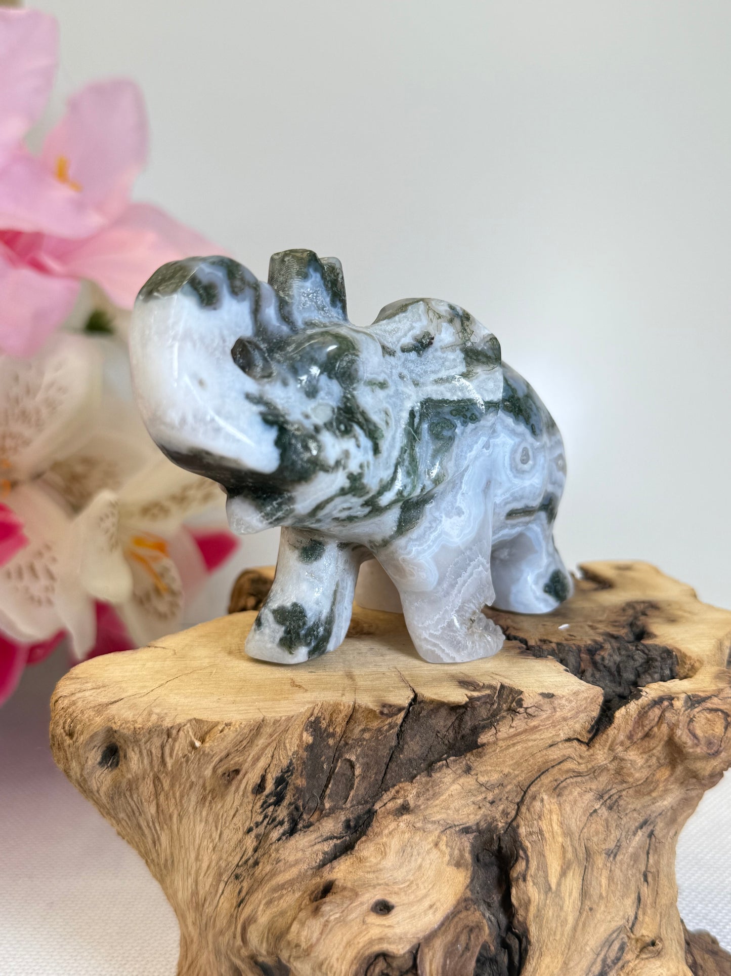 Large Moss Agate Elephant