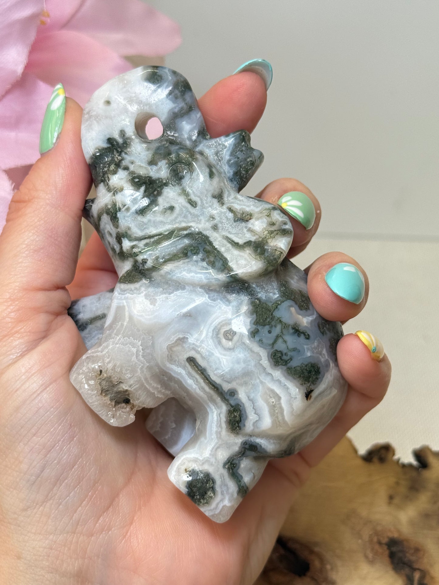 Large Moss Agate Elephant