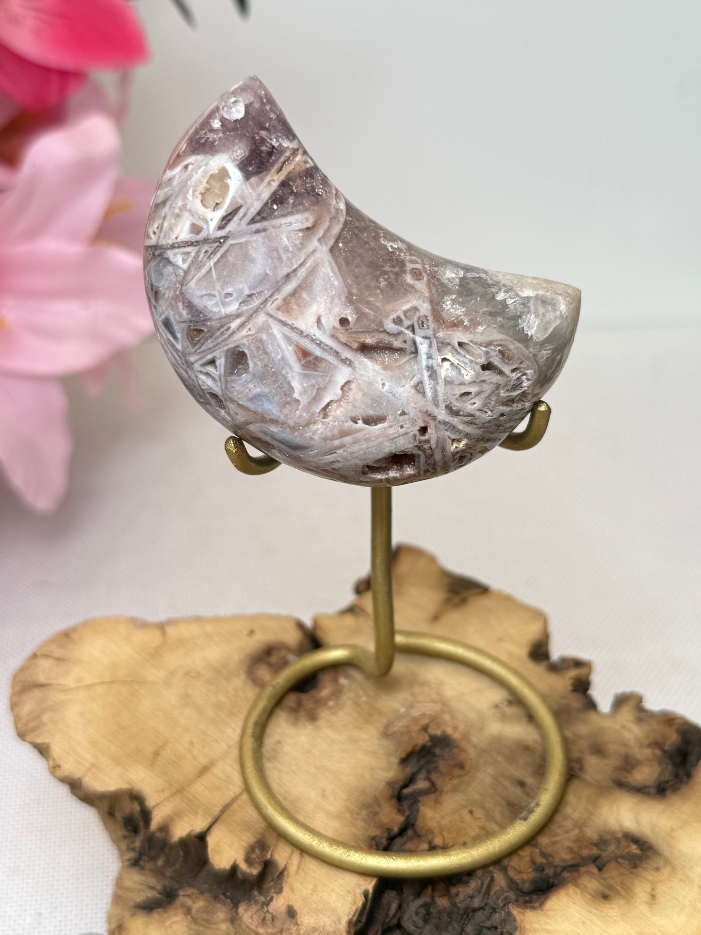 Chunky Mini Pink Amethyst Moon On Stand