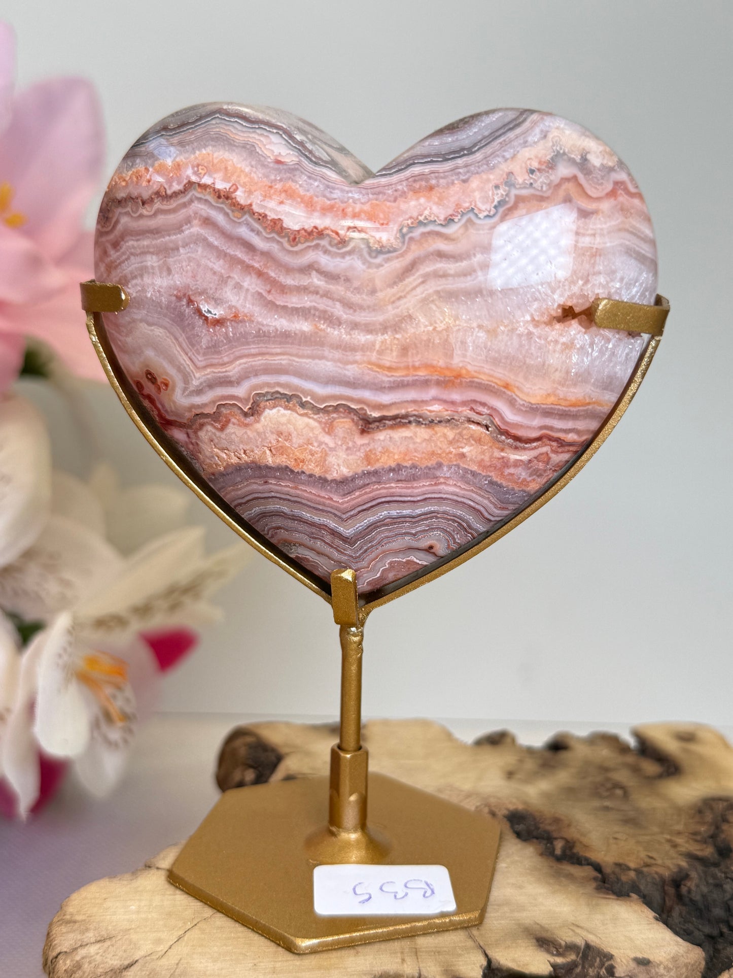Pink Crazy Lace Agate Heart on Stand (Indonesia)