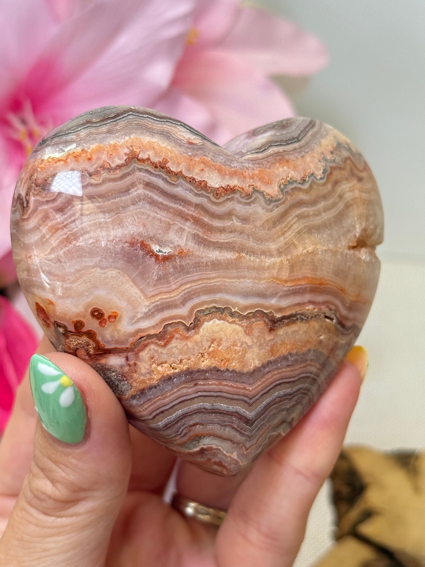 Pink Crazy Lace Agate Heart on Stand (Indonesia)