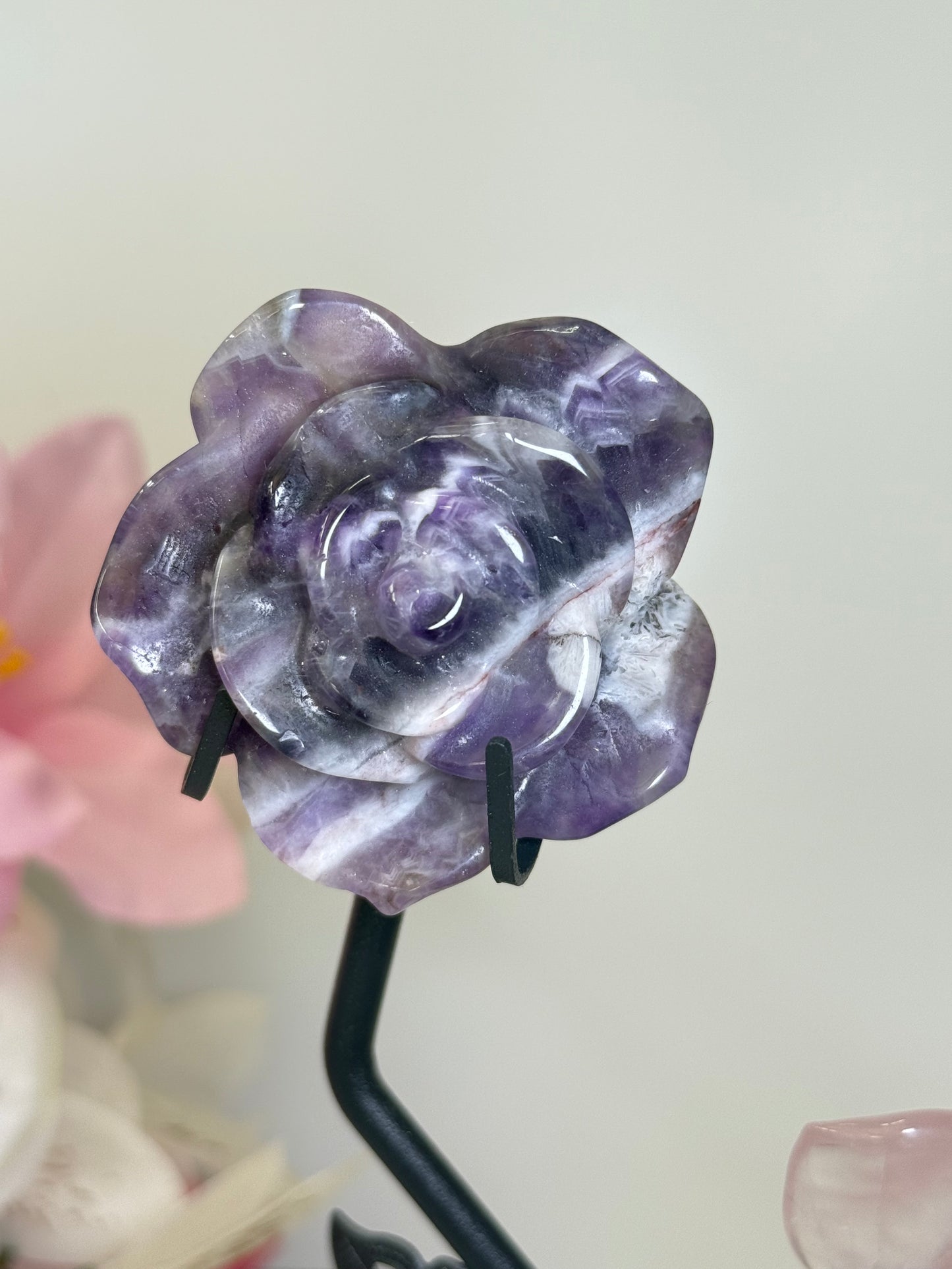 Dream Amethyst & Rose Quartz Flowers on Stand