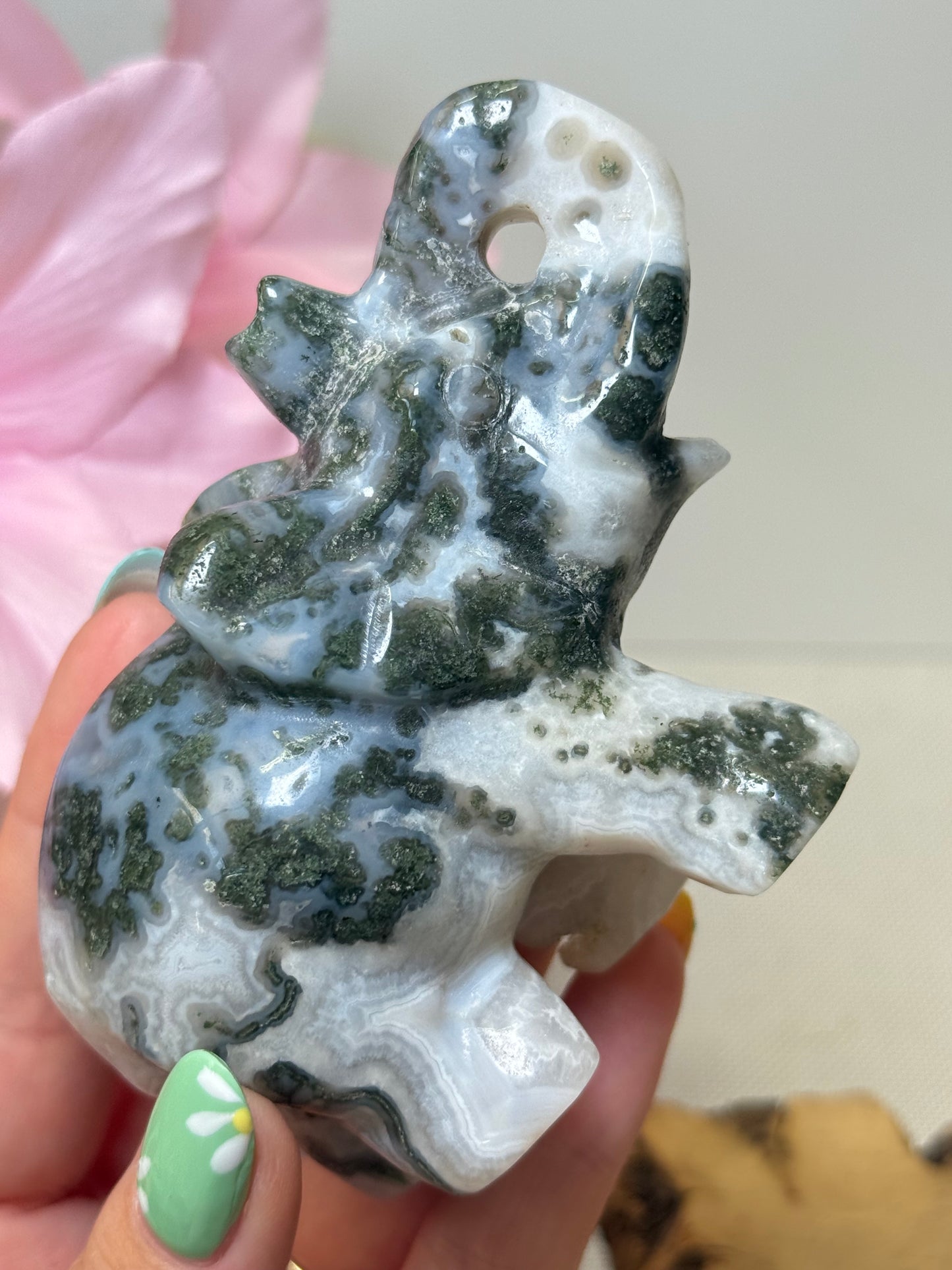 Large Moss Agate Elephant