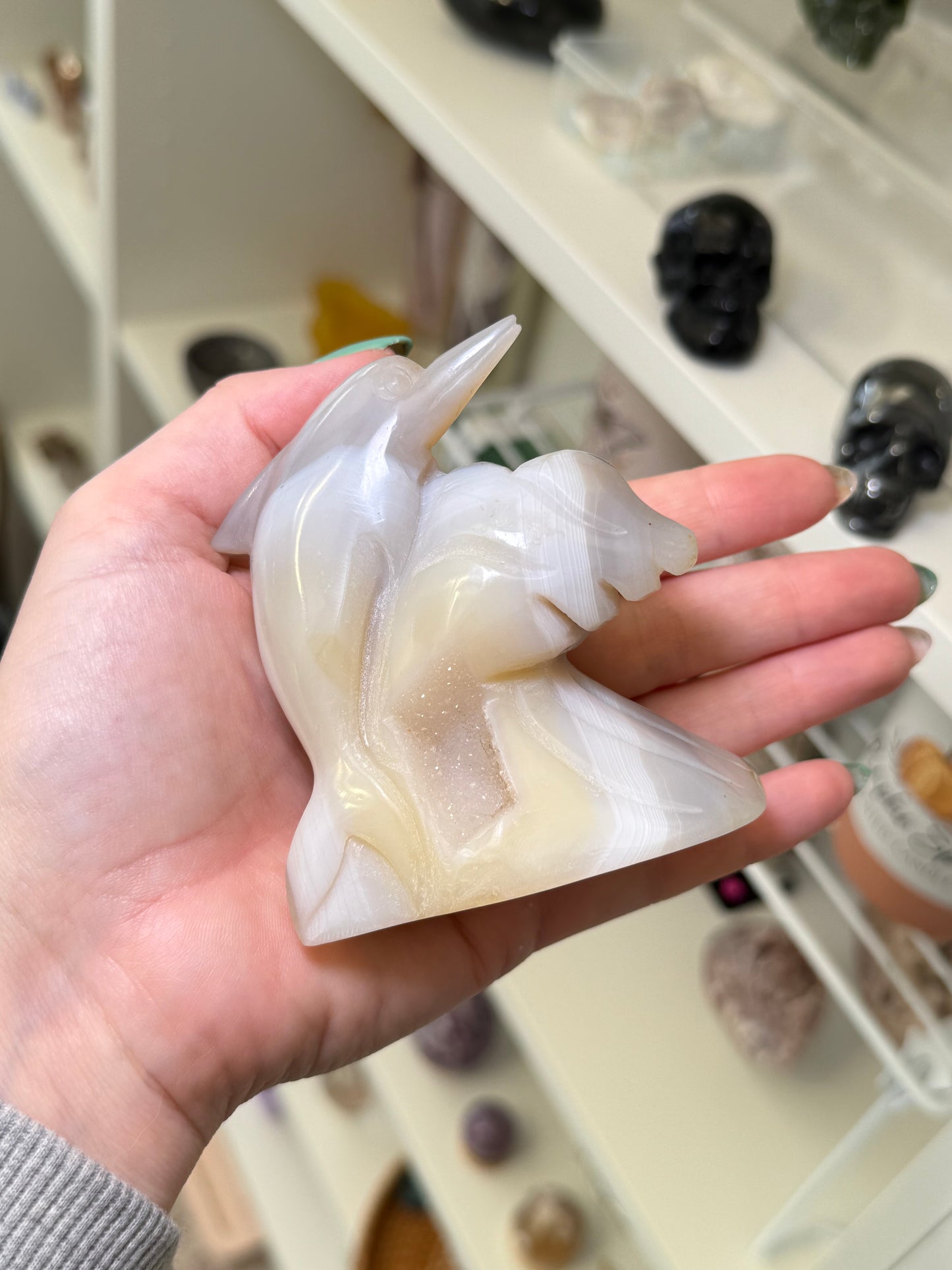 Agate Dolphin Carving On Wave