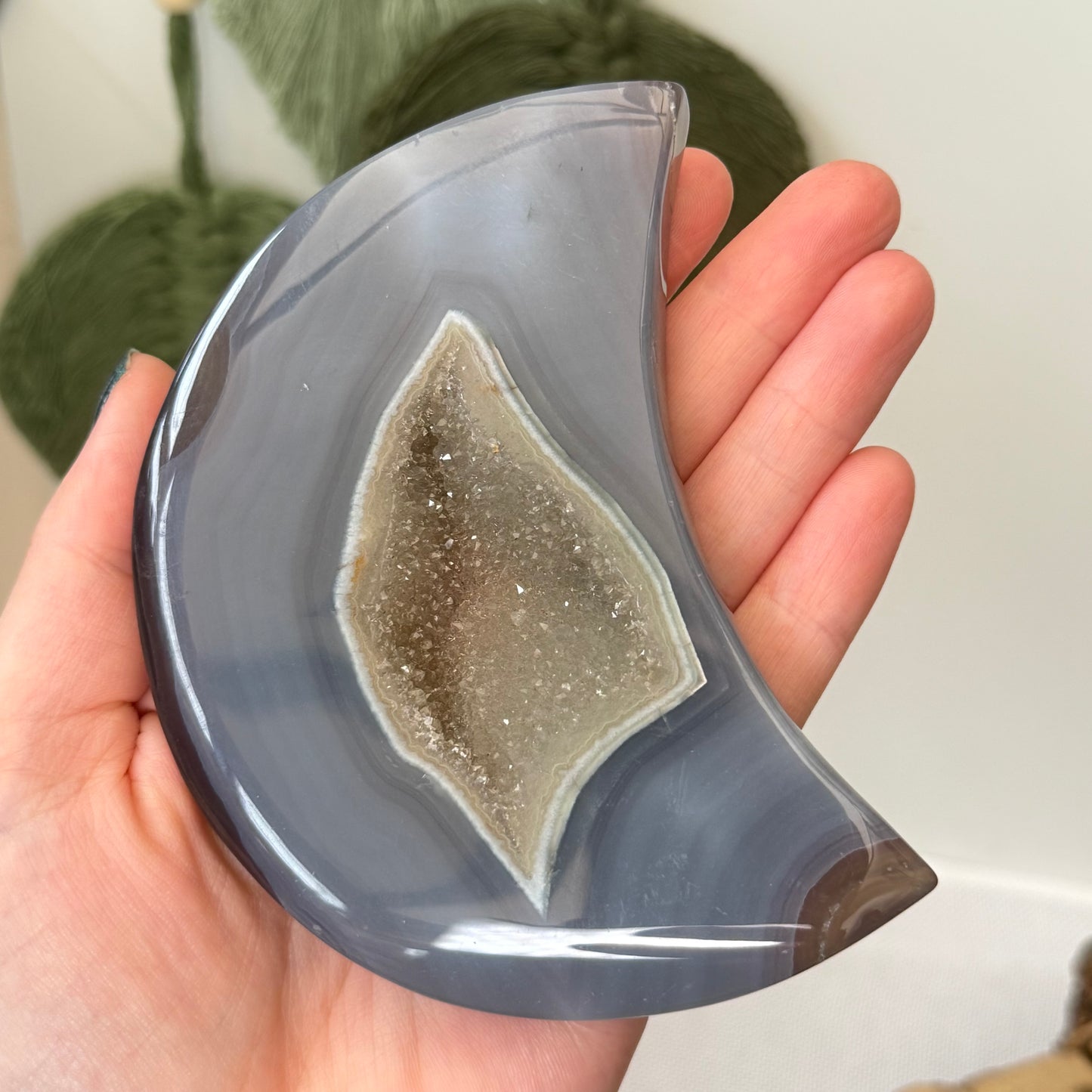 Druzy Agate Moon on Stand
