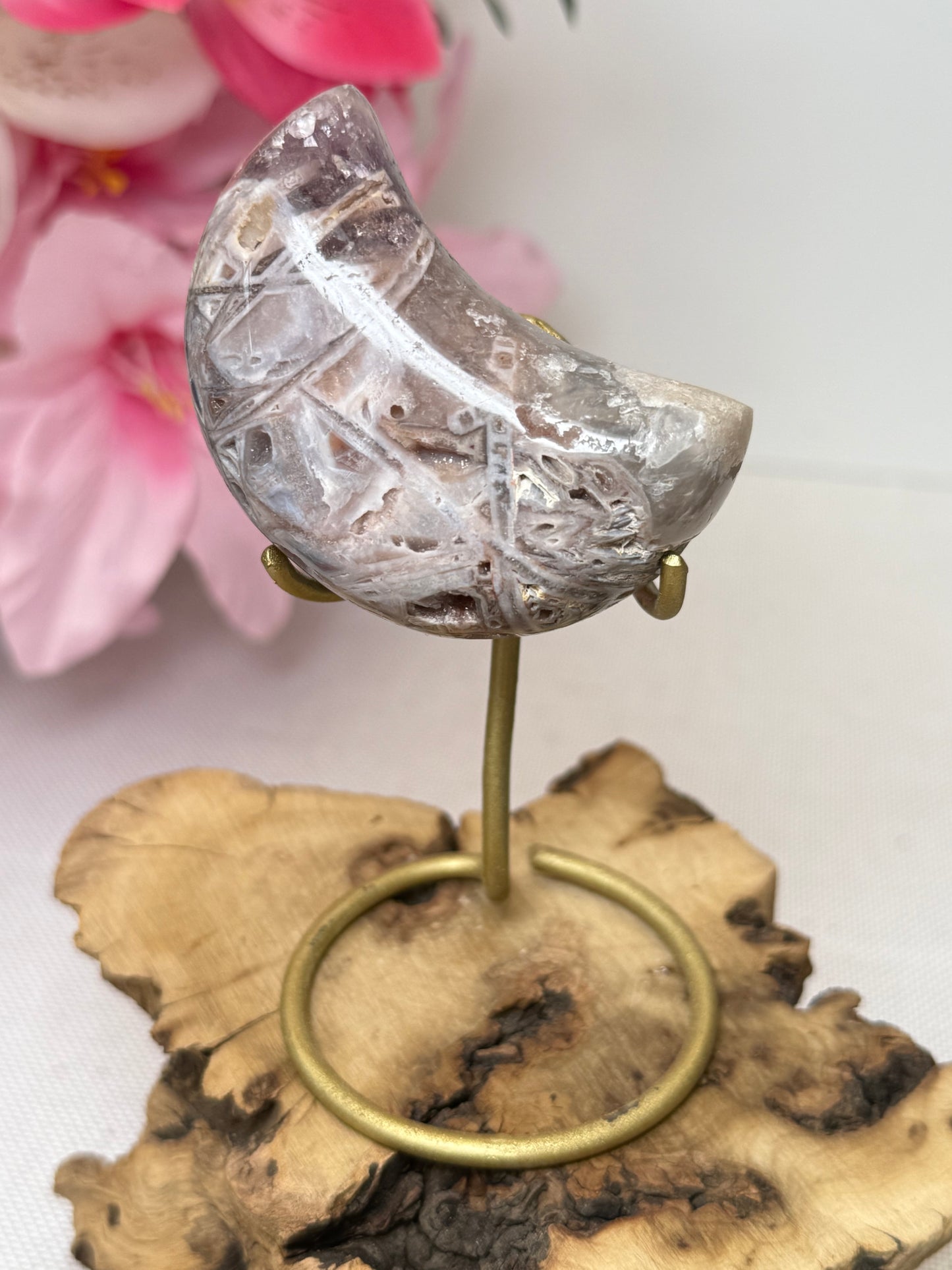Chunky Mini Pink Amethyst Moon On Stand