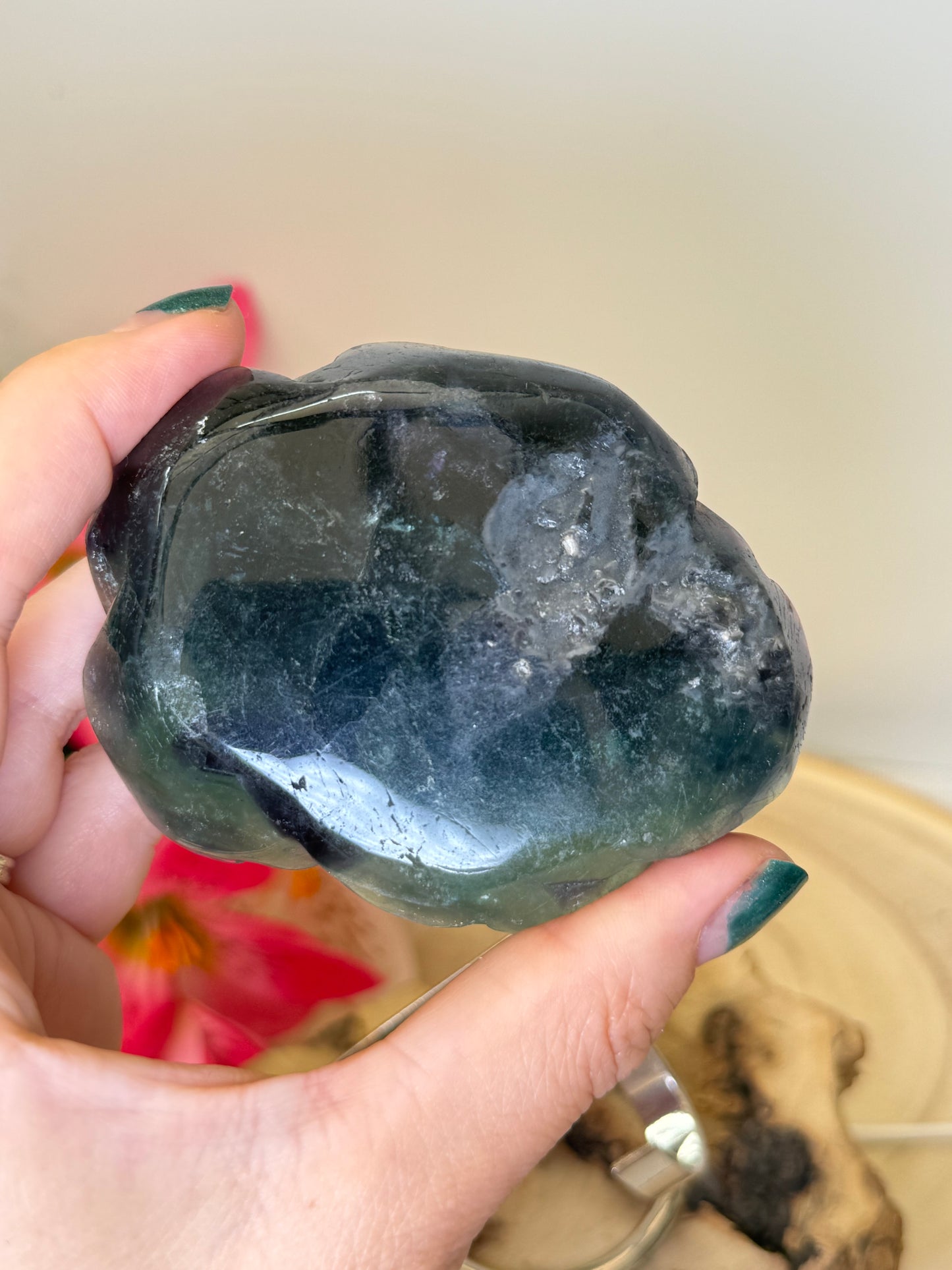 Black Rose Fluorite Rose With Stand