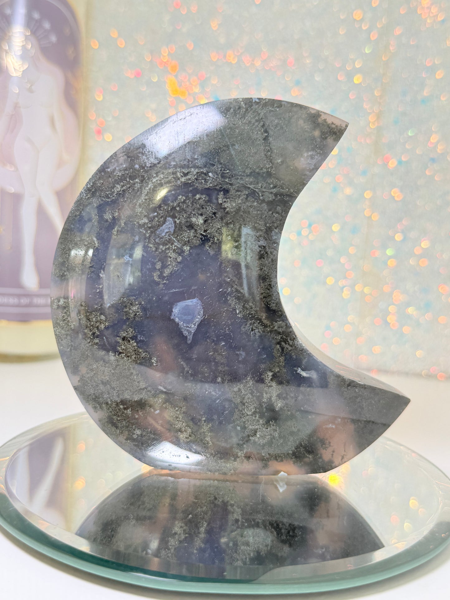 Self Standing Moss Agate Moon