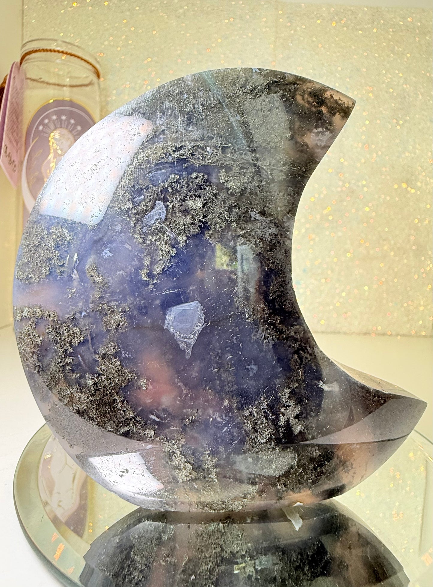 Self Standing Moss Agate Moon