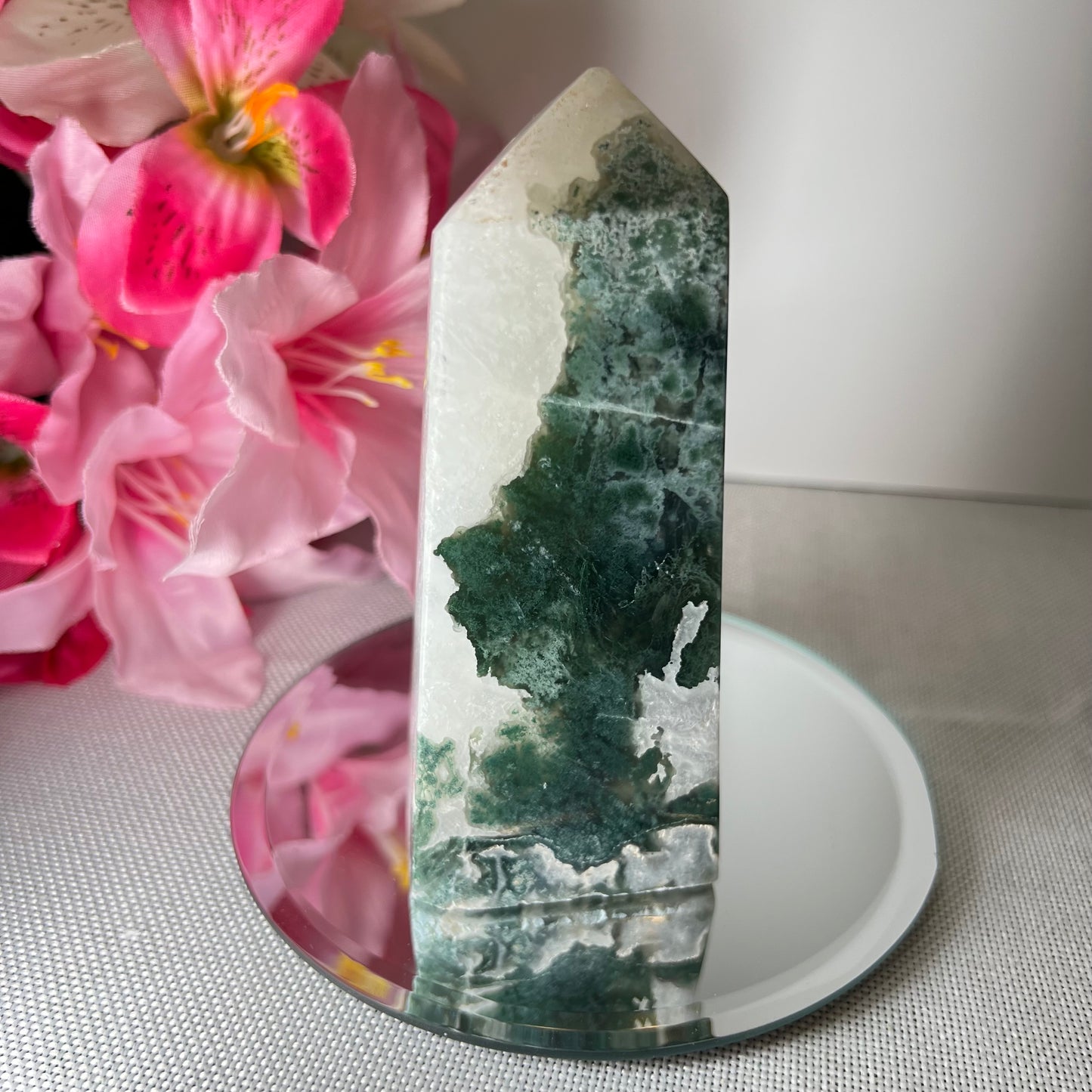 Large Druzy Moss Agate Tower