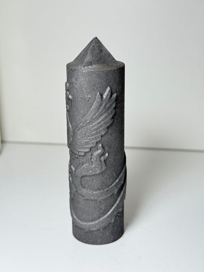 Shungite Point With Carved Phoenix