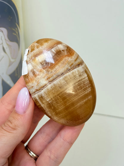 Banded Honey Calcite Palm Stone