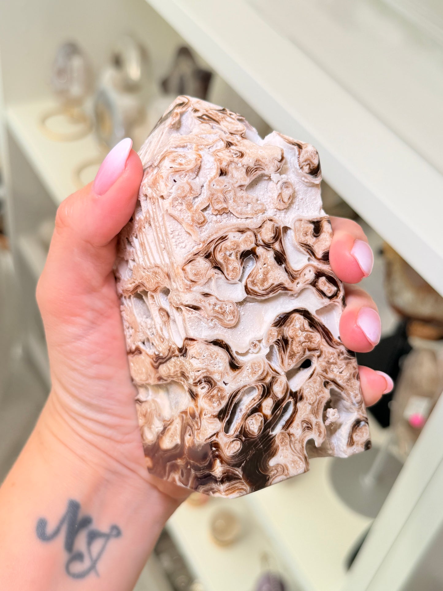 Large Chunky Chocolate Calcite Tower