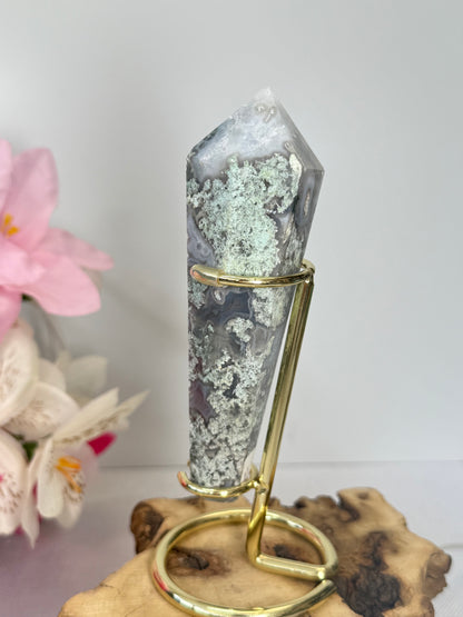 Moss Agate Wand With Stand