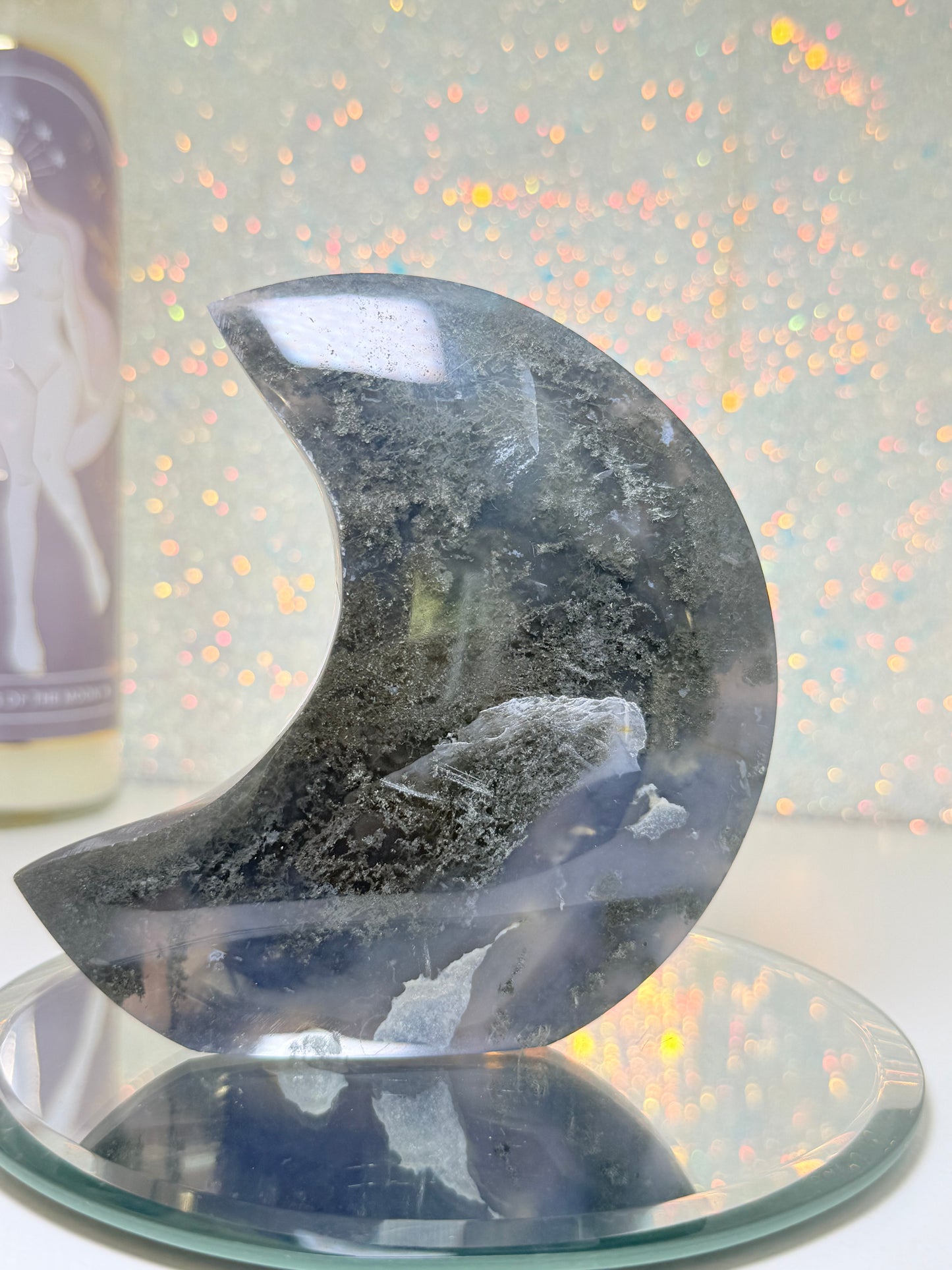 Self Standing Moss Agate Moon