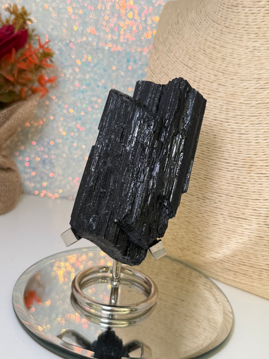 Raw Black Tourmaline With Stand