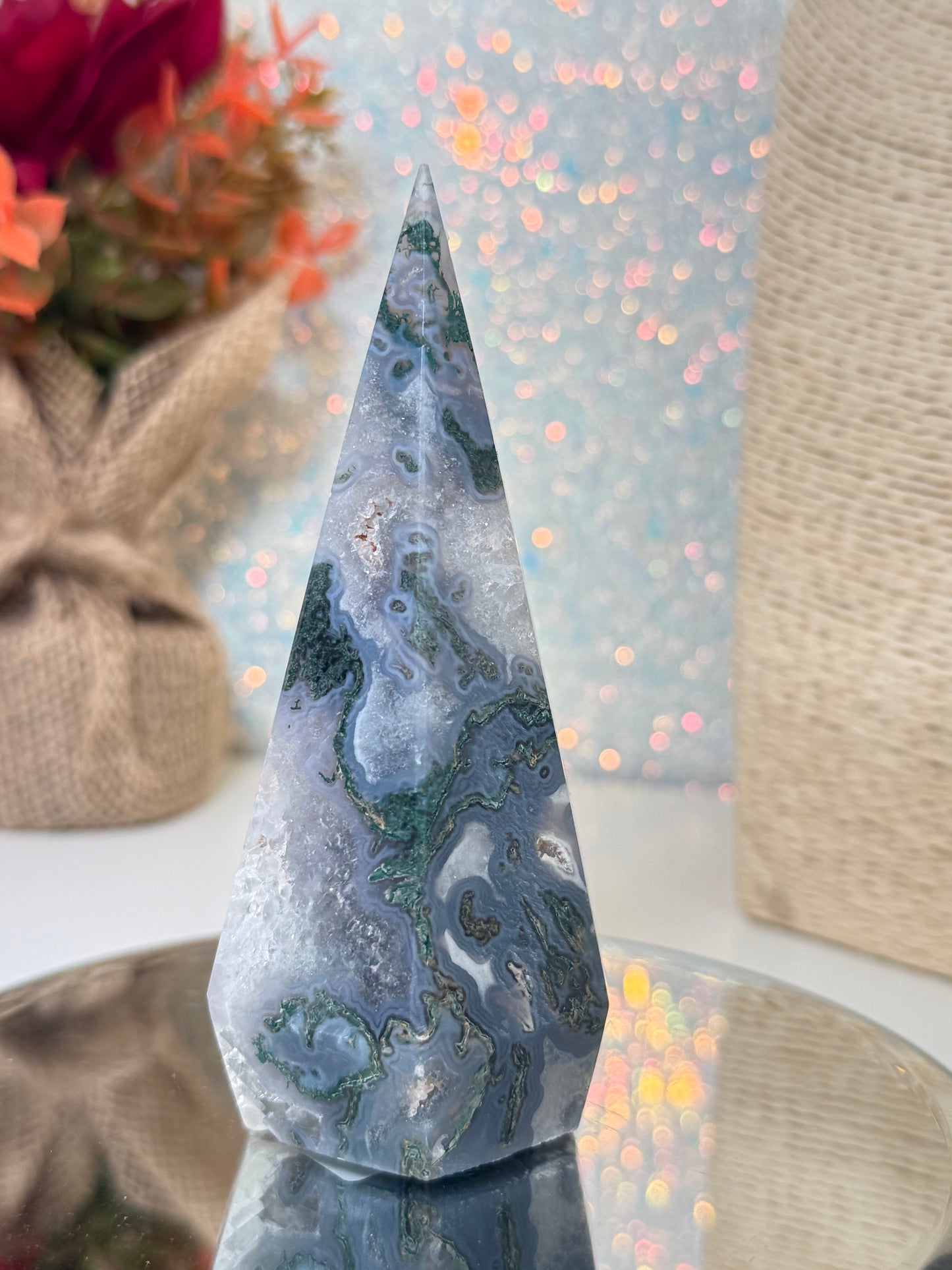 Moss Agate Diamond Point