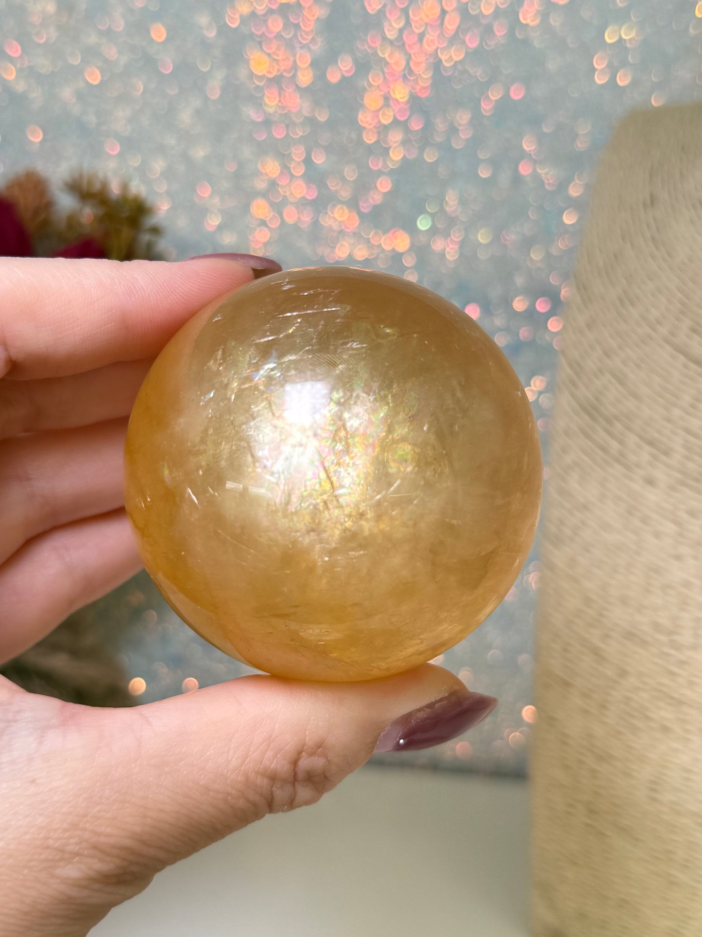 Honey Iceland Spar Sphere