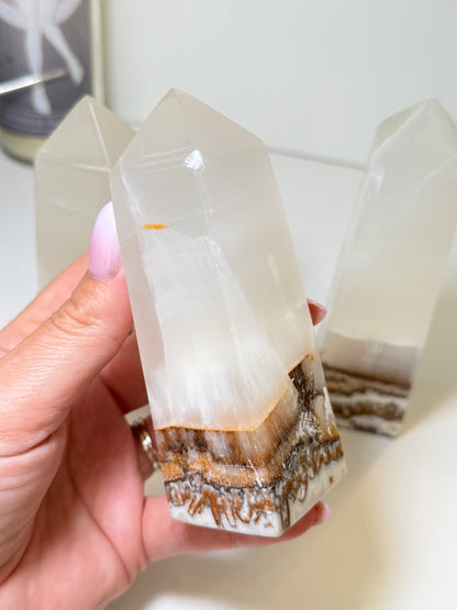 Silky White Calcite with Natural Brown & Golden Matrix