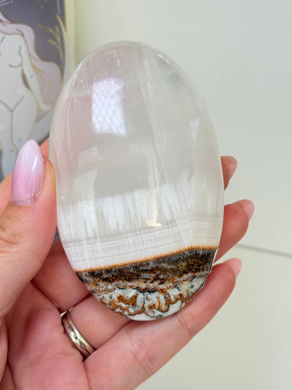 Silky White Calcite Palm Stone (B)