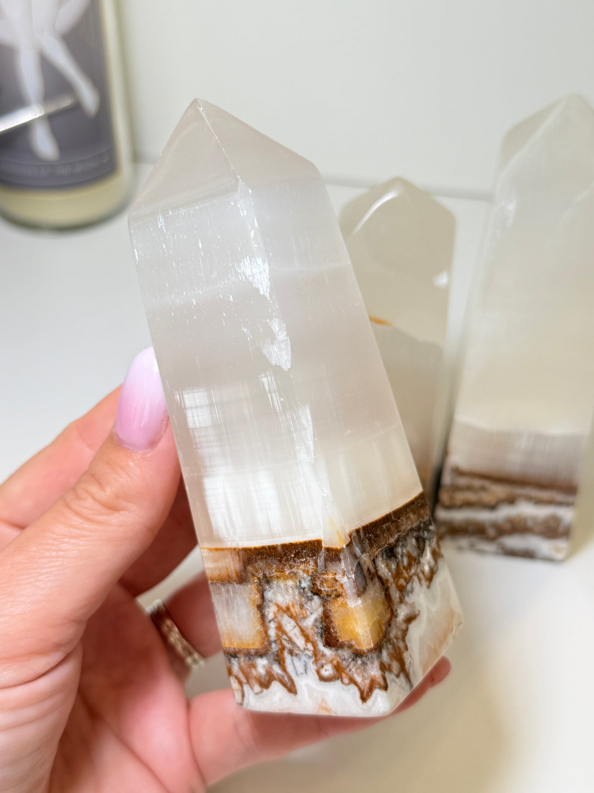 Silky White Calcite with Natural Brown & Golden Matrix