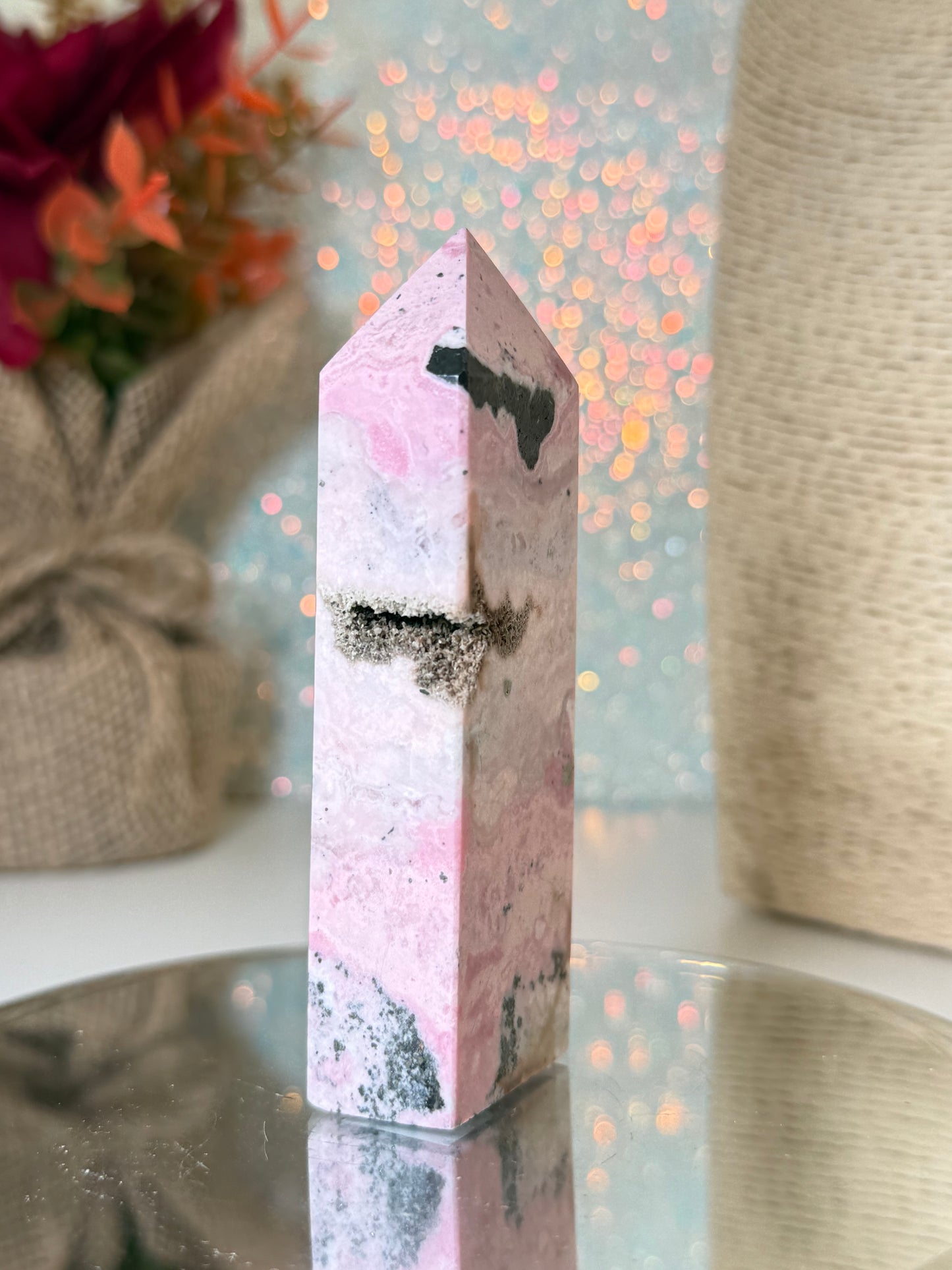 Peruvian Rhodonite Tower (With Quartz Clusters!)