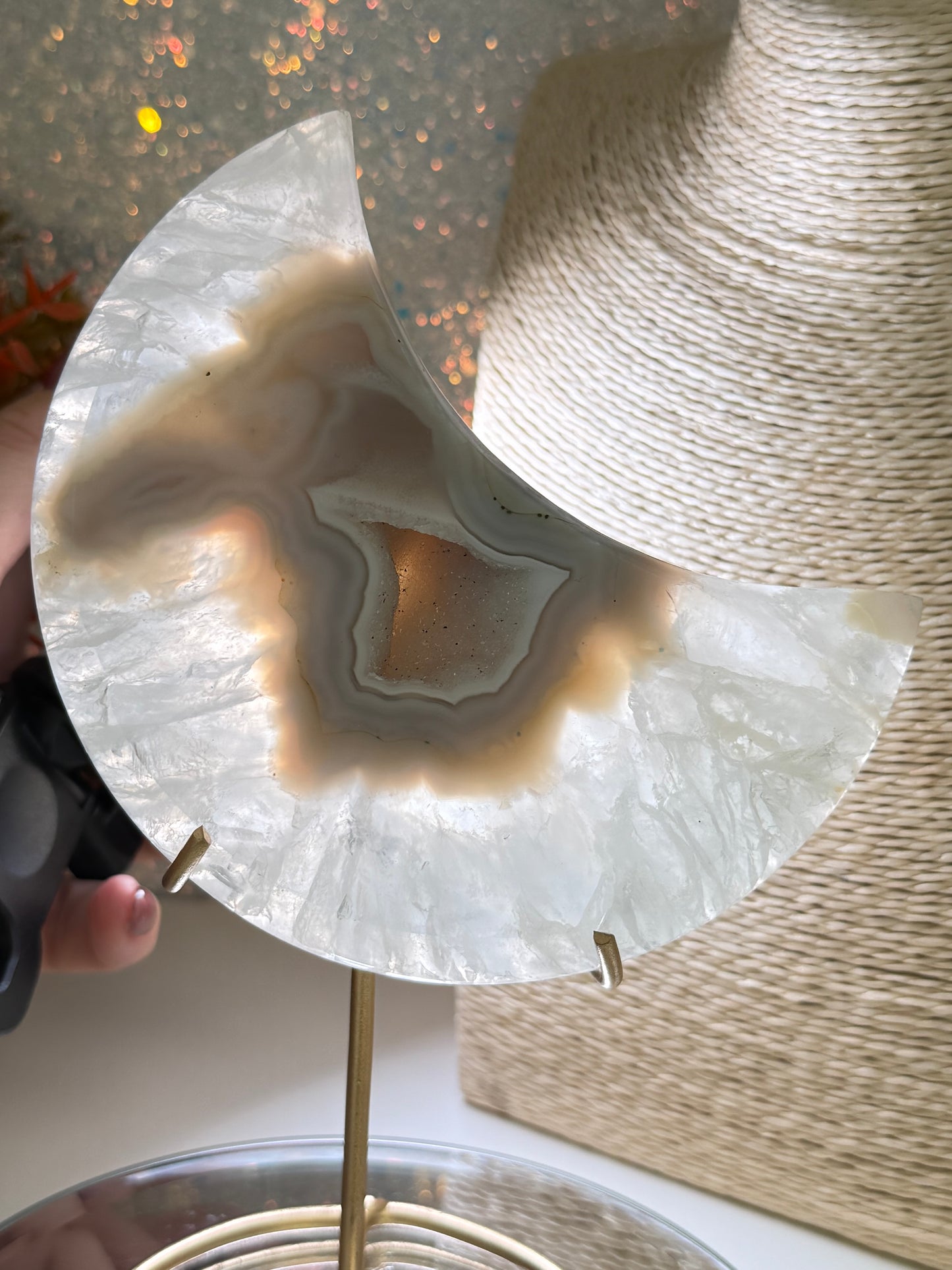 Druzy Agate Moon With Stand