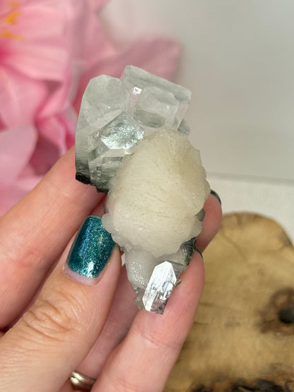 Part Green Apophyllite With Stilbite