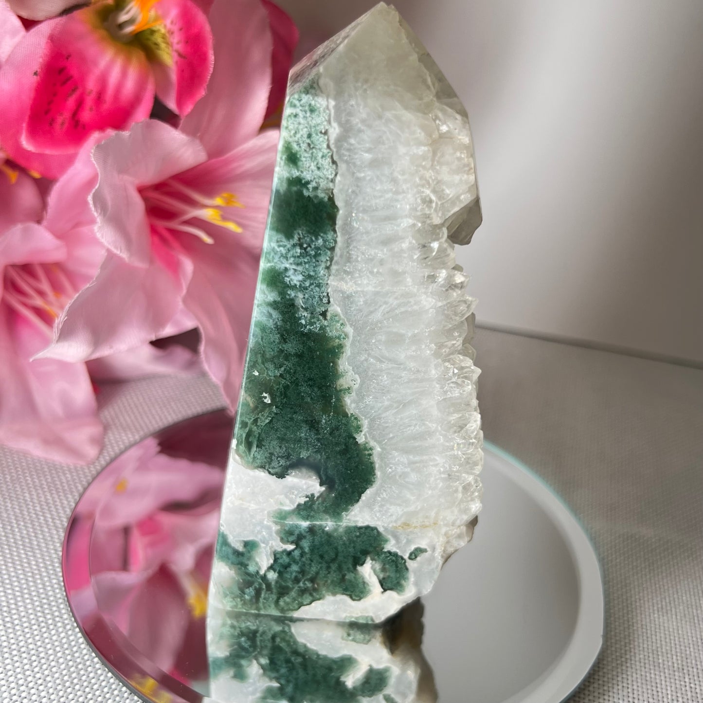 Large Druzy Moss Agate Tower