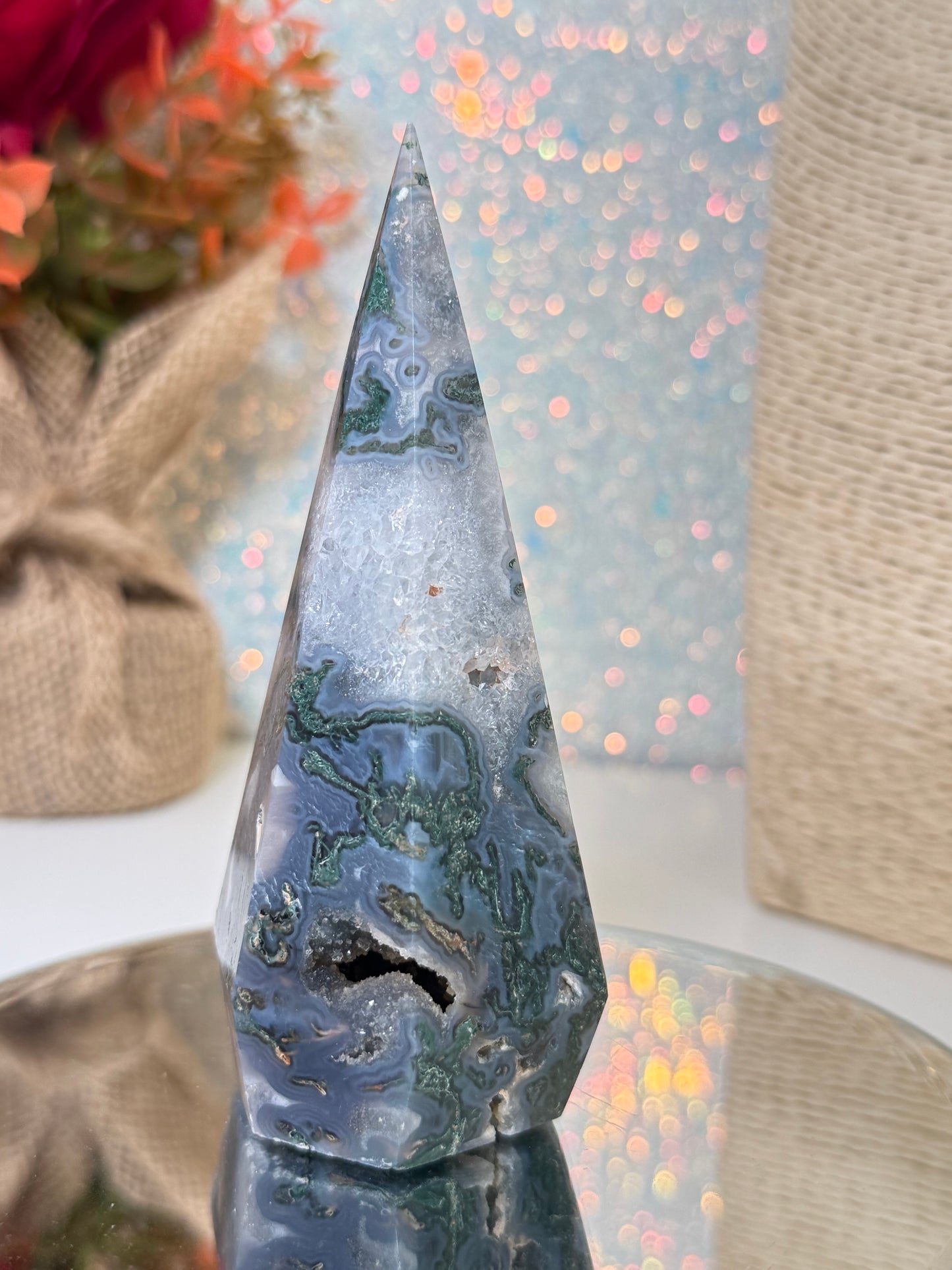 Moss Agate Diamond Point