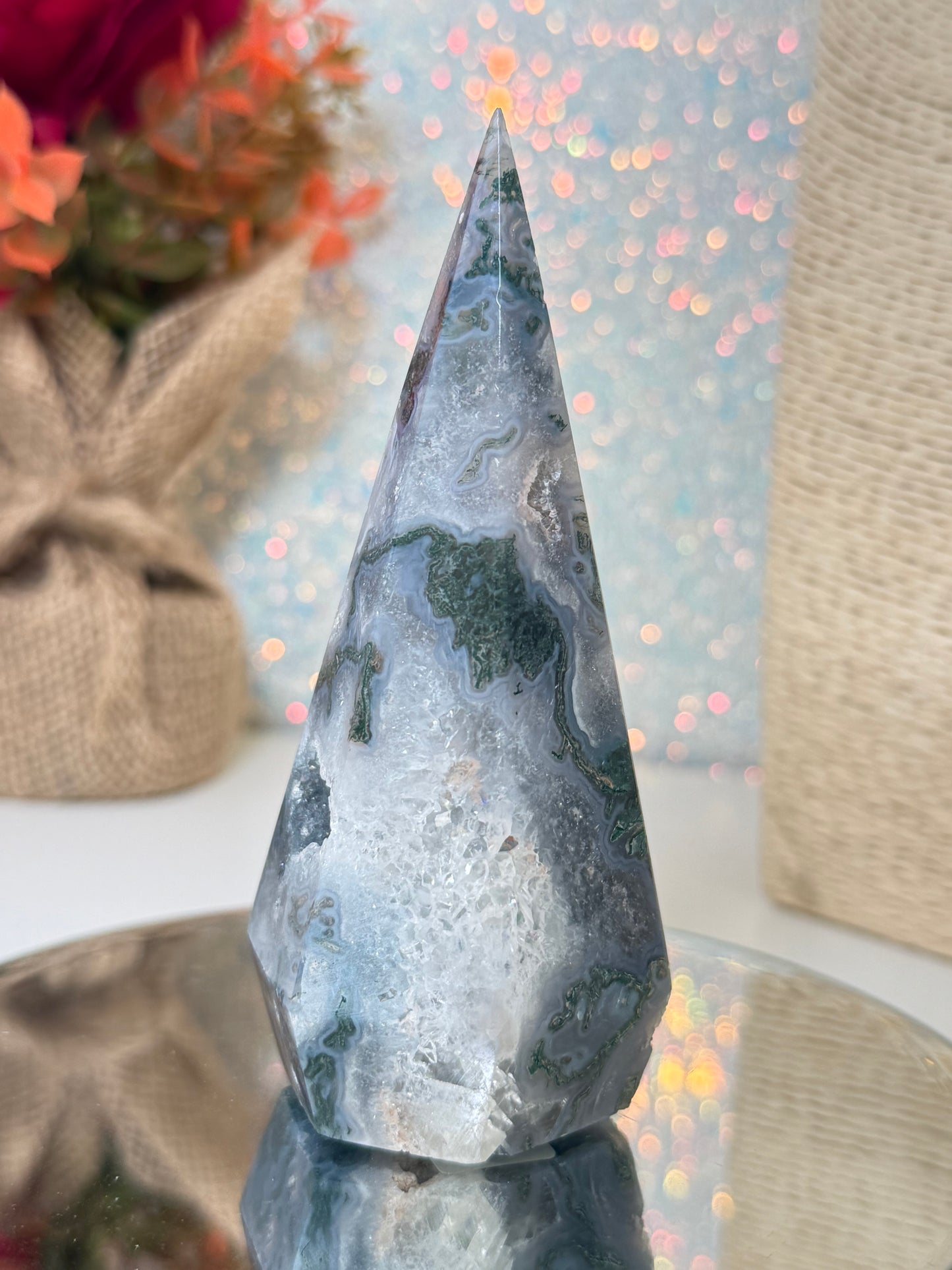 Moss Agate Diamond Point