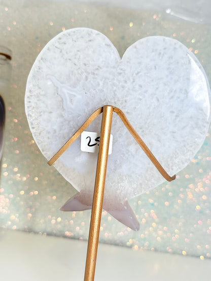 Druzy Agate Heart Wings On Stand