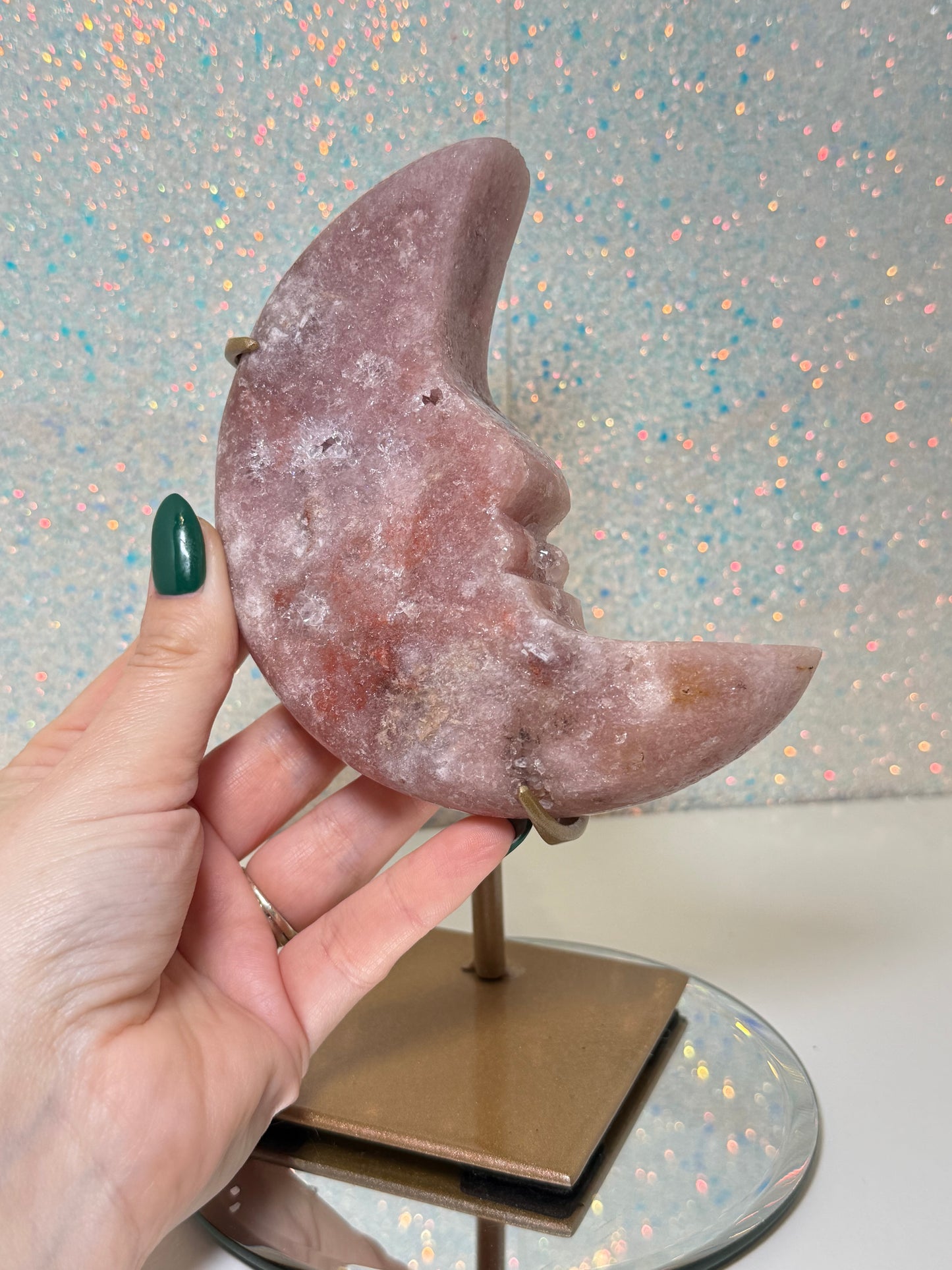 Pink Amethyst Moon Face With Stand