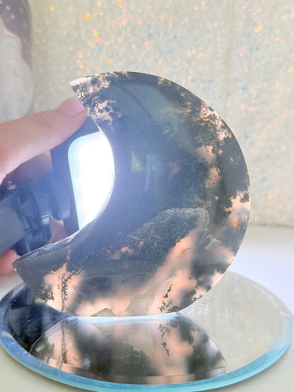 Self Standing Moss Agate Moon