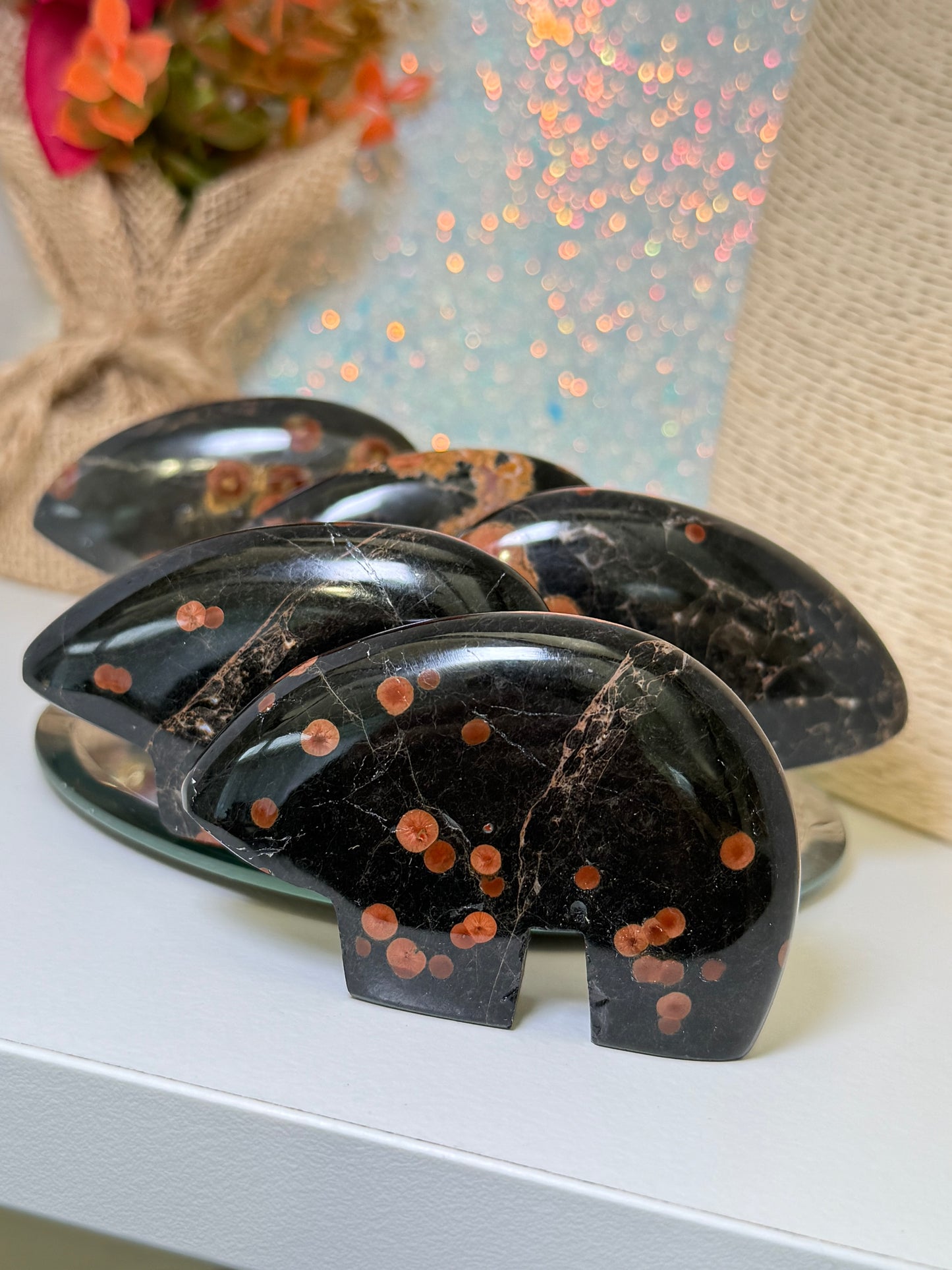 Peanut Obsidian Zuni Bears